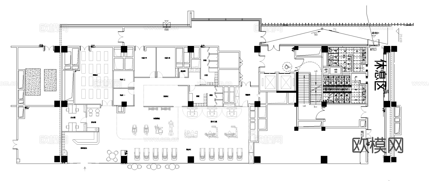 健身房 最新平面施工图合集cad施工图