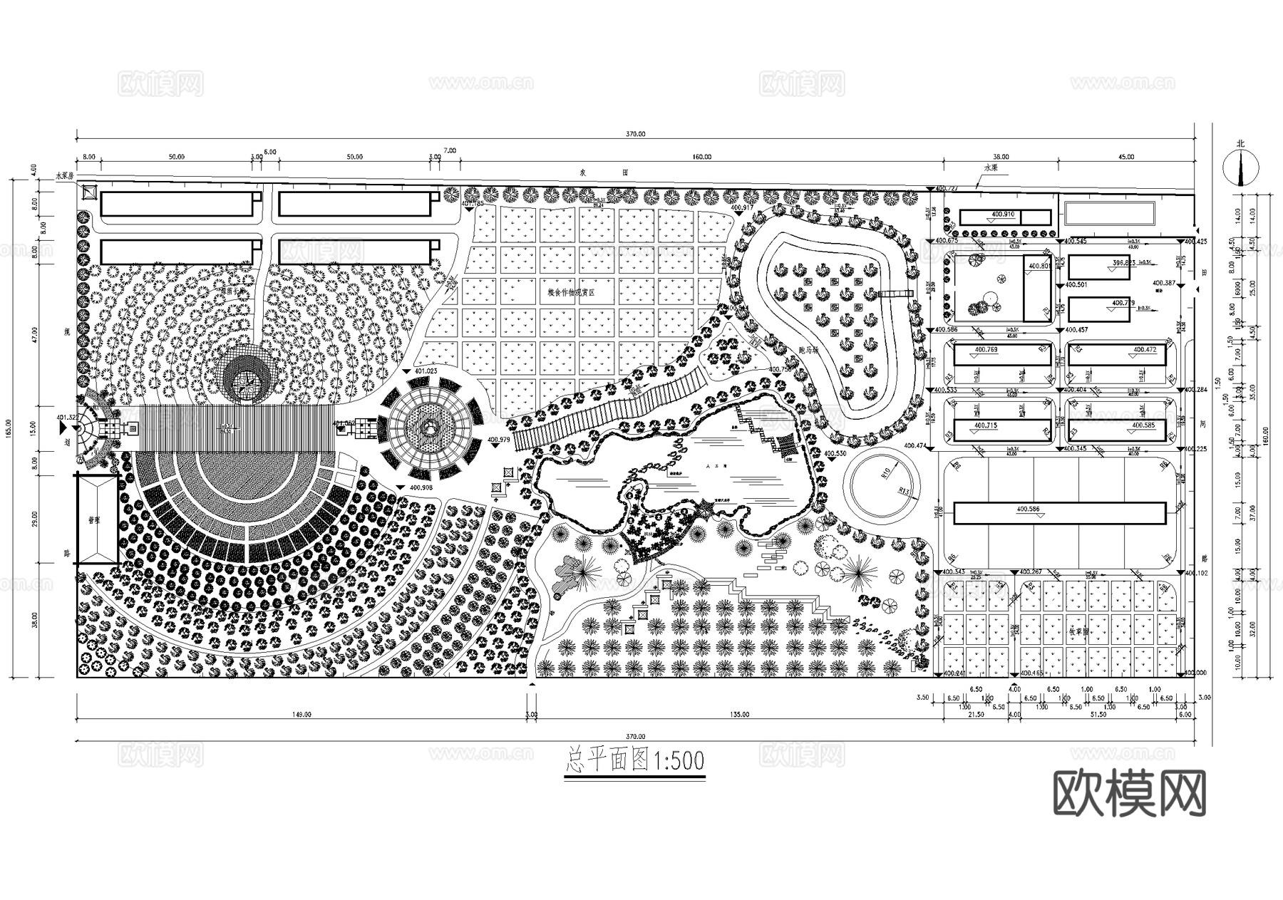 田园旅游度假村平面图cad施工图