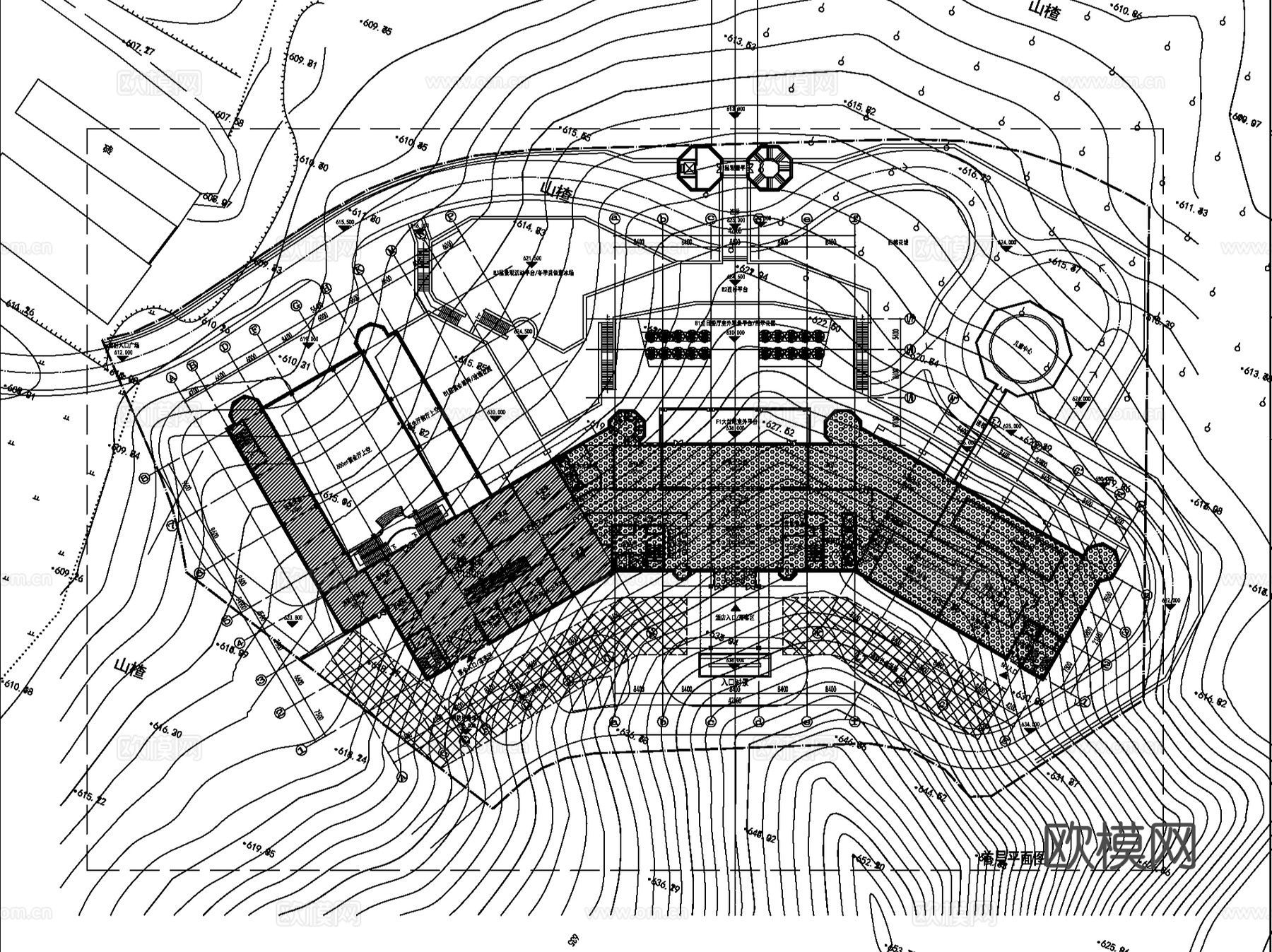 北京院现代山地假日酒店建筑平面CAD施工图集cad施工图