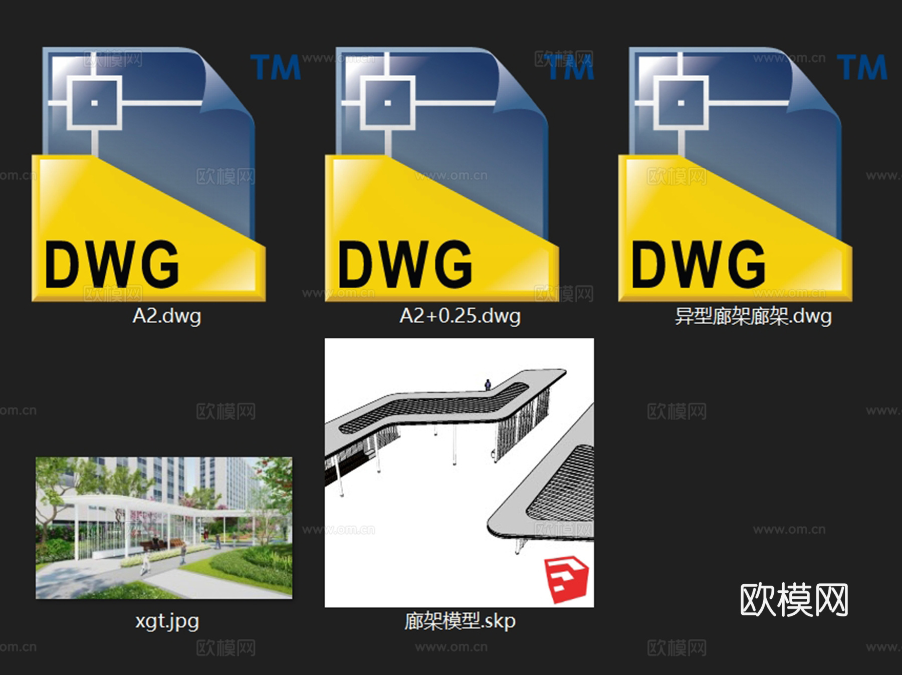 异型休闲廊架坐凳景观节点CAD施工图+SU模型cad施工图