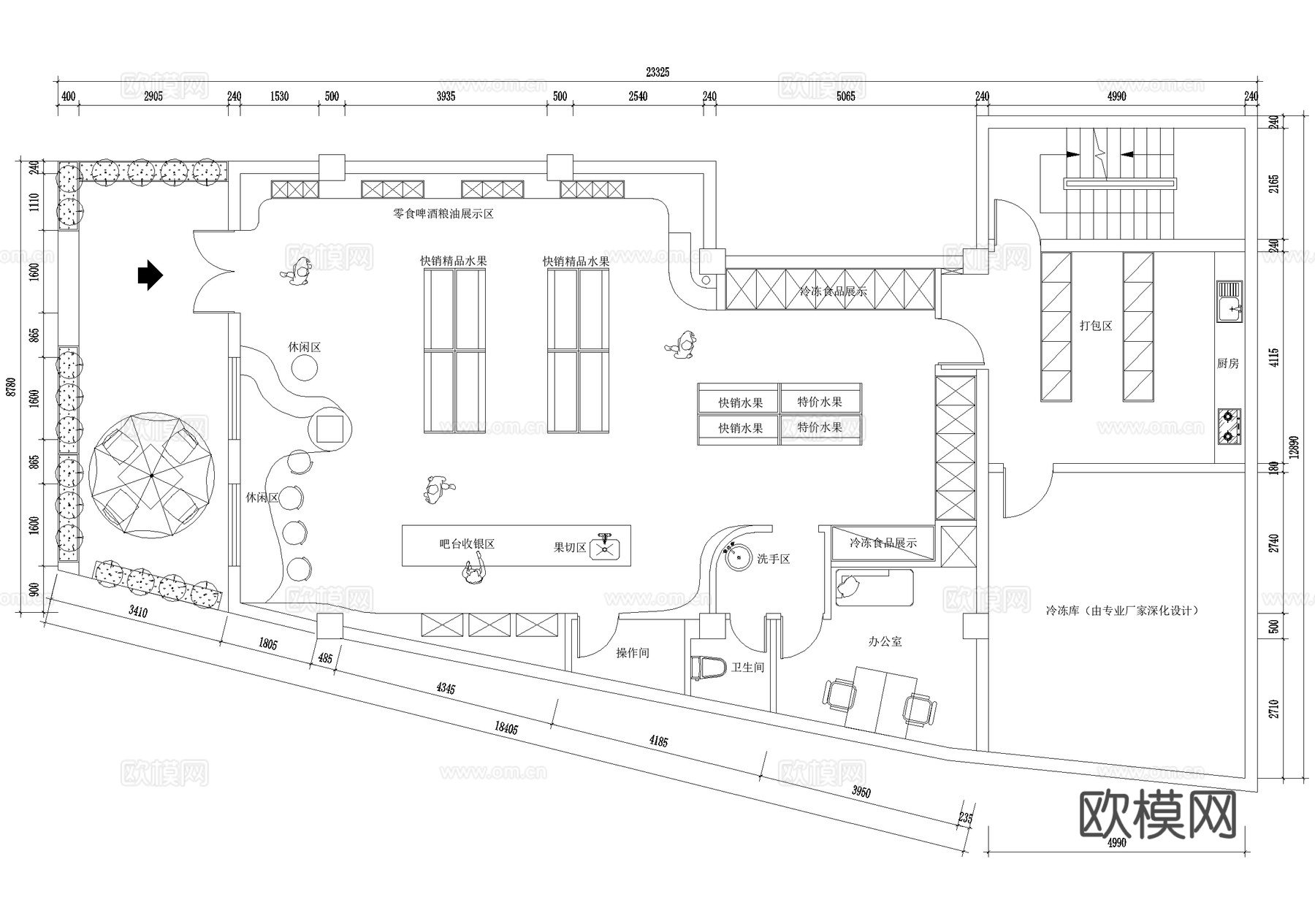 水果蔬菜店果切超市室内平面图CAD施工图集 8套cad施工图
