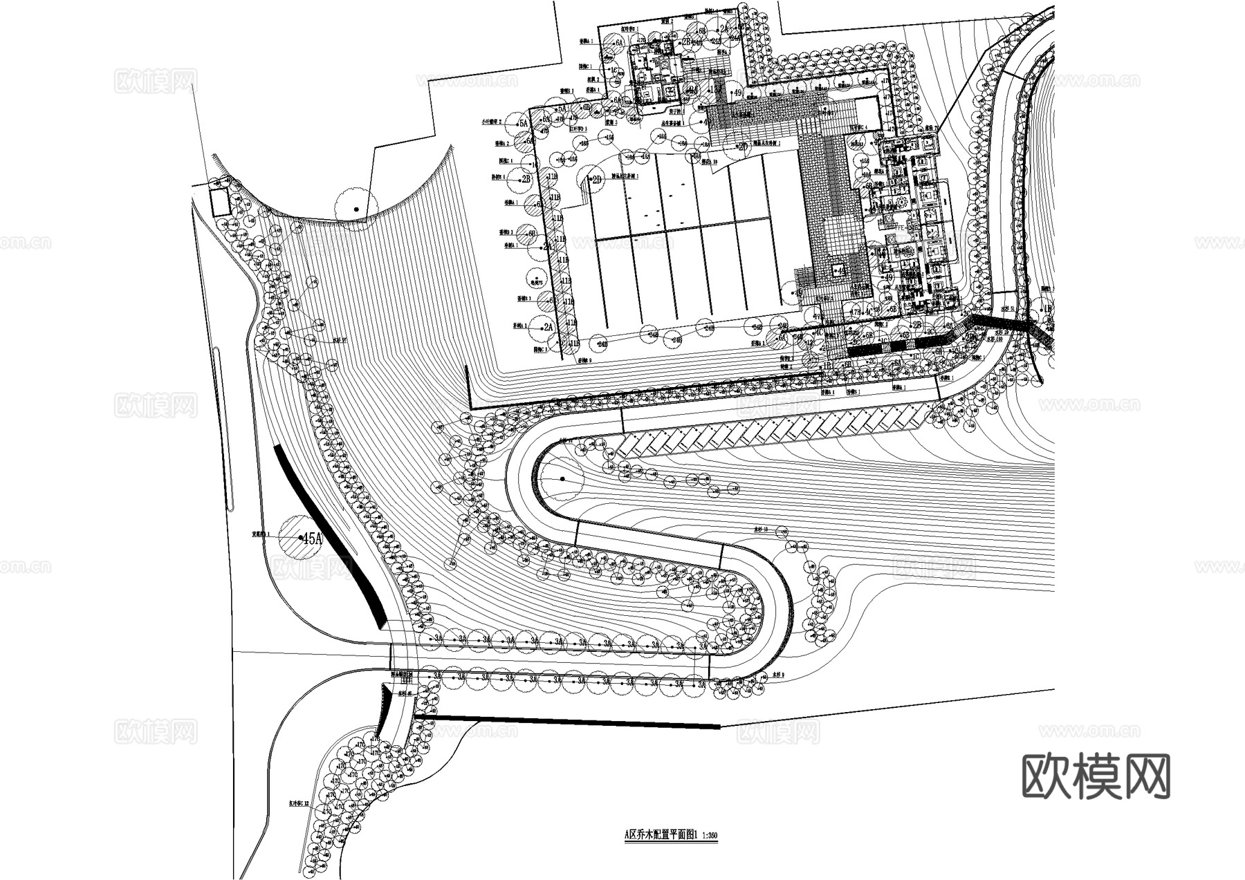 示范区景观植物种植绿化配置平面图 展示区样板区cad施工图