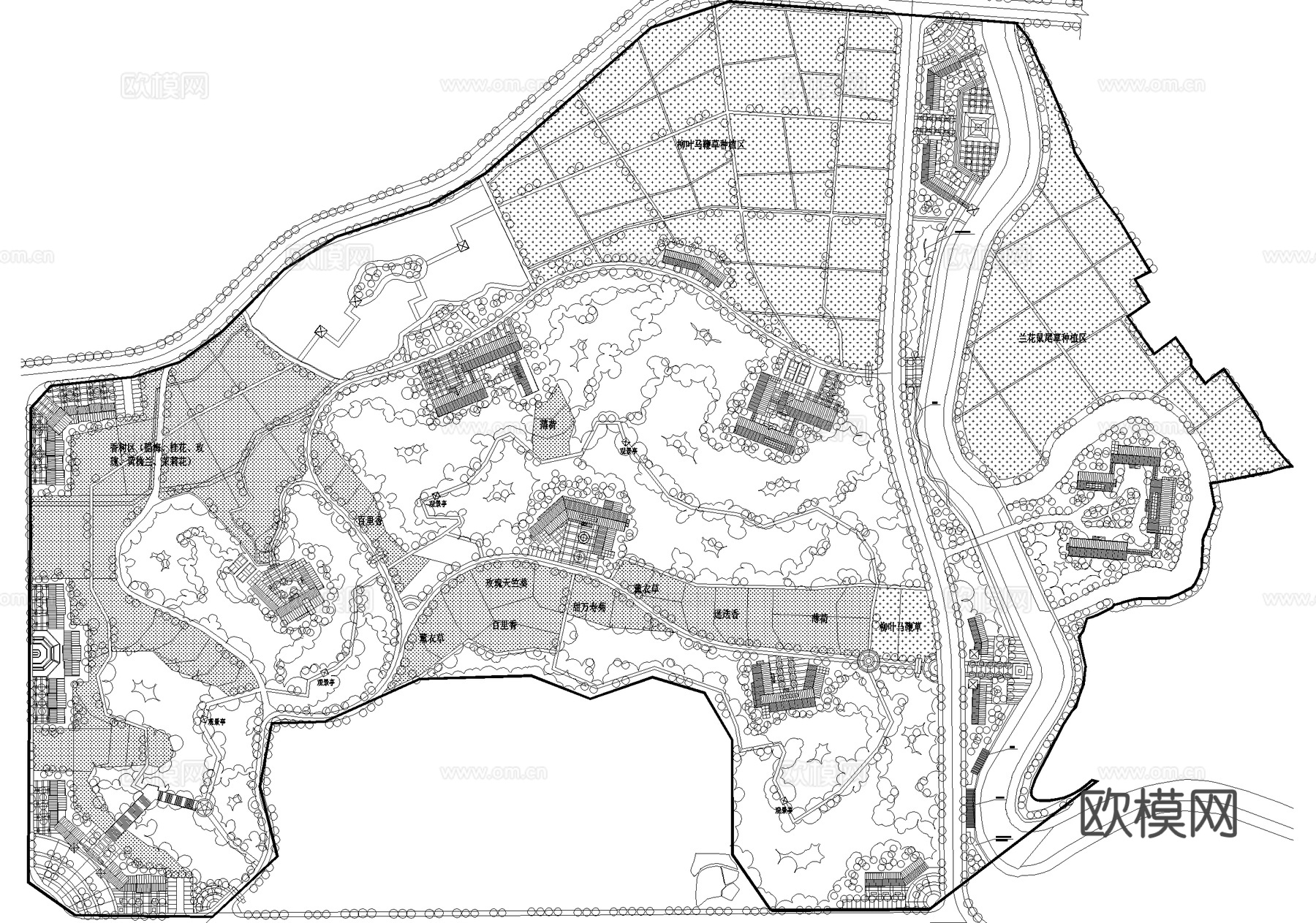 田园小镇旅游度假村平面图cad施工图