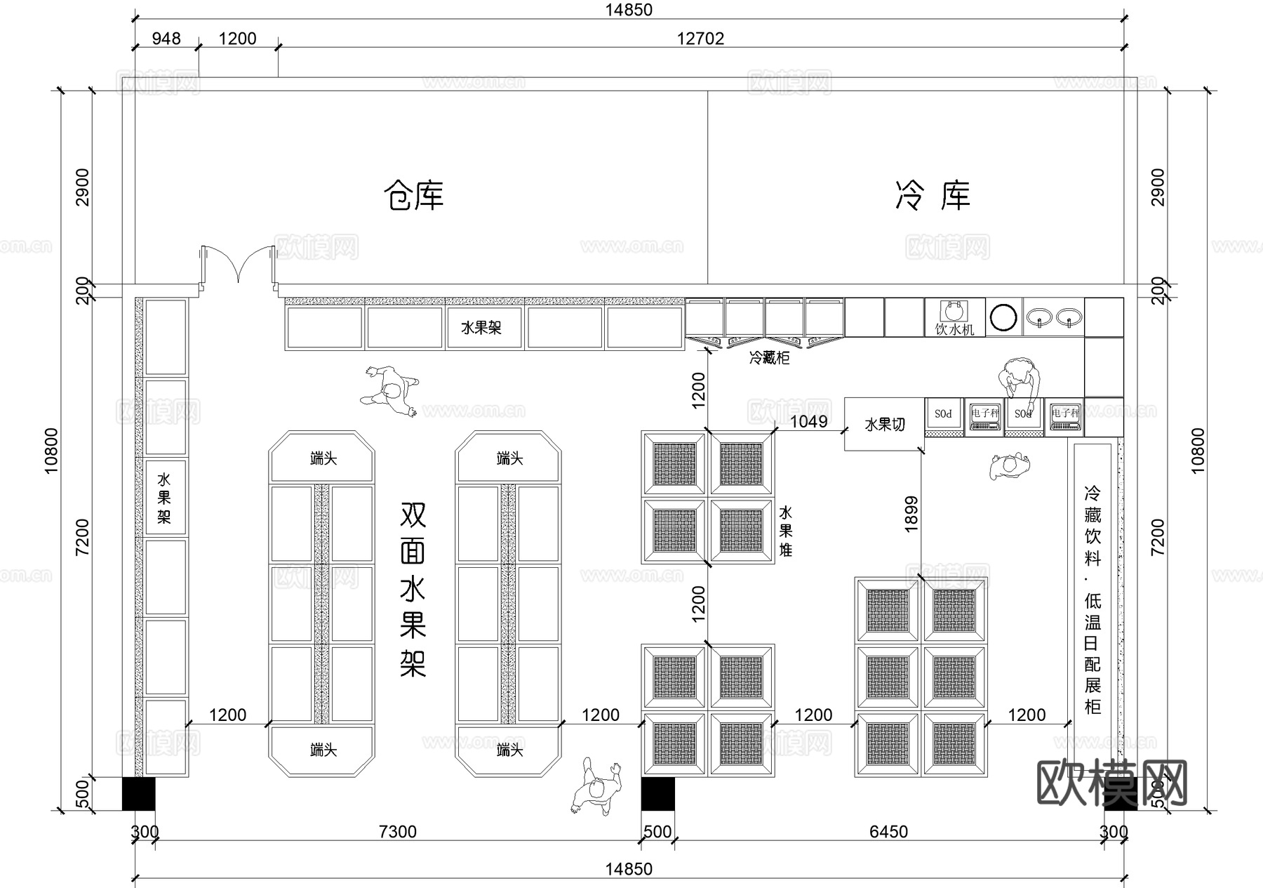 水果蔬菜店果切超市室内平面图CAD施工图集 8套cad施工图
