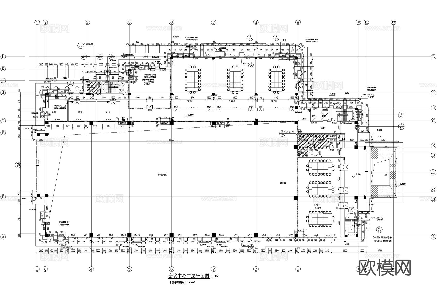 会议中心宴会厅多功能厅平面图cad施工图