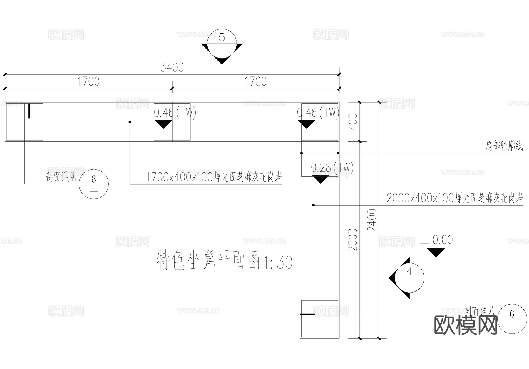 新中式青砖花岗岩景观坐凳cad施工图
