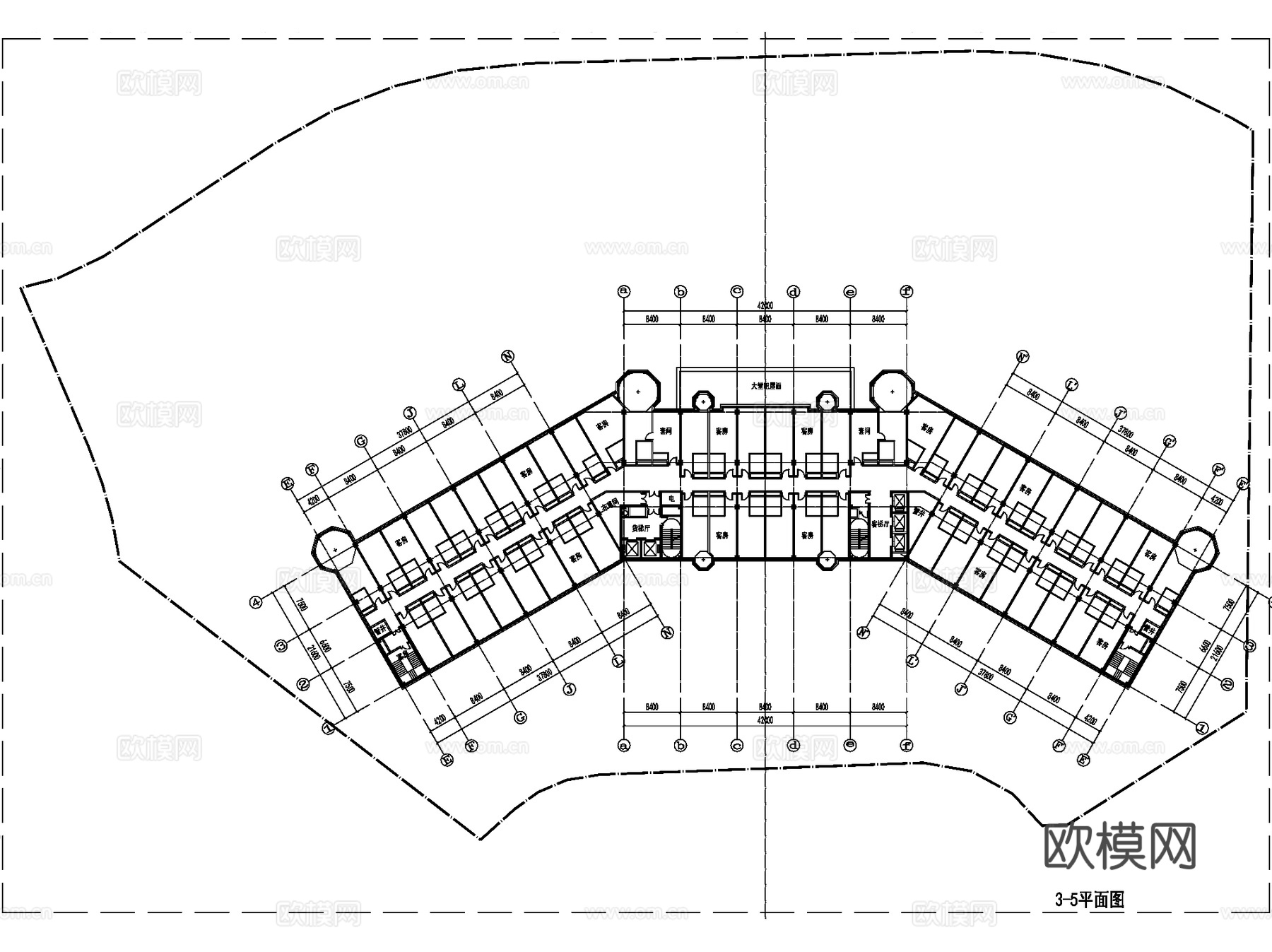 北京院现代山地假日酒店建筑平面CAD施工图集cad施工图