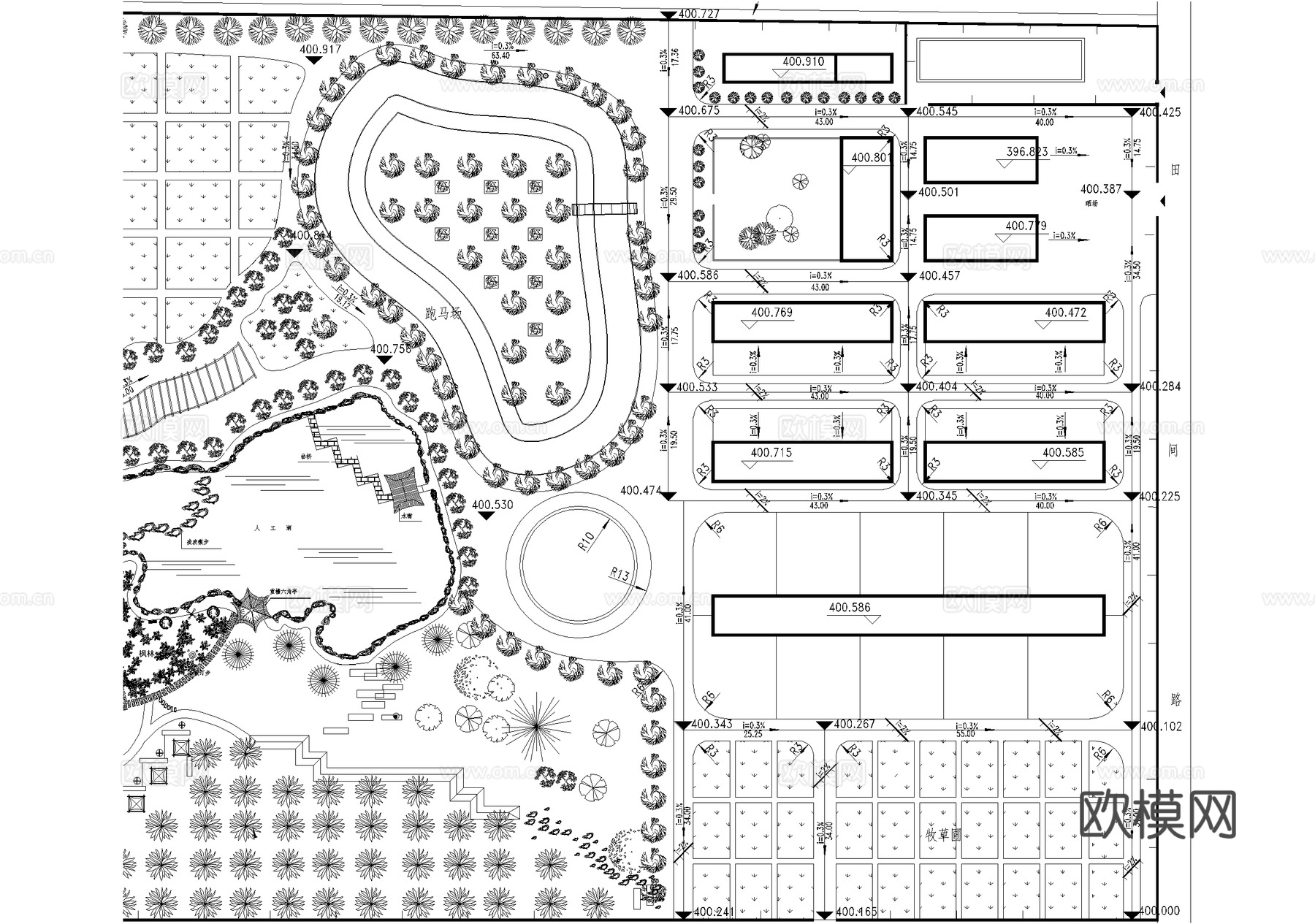 田园旅游度假村平面图cad施工图