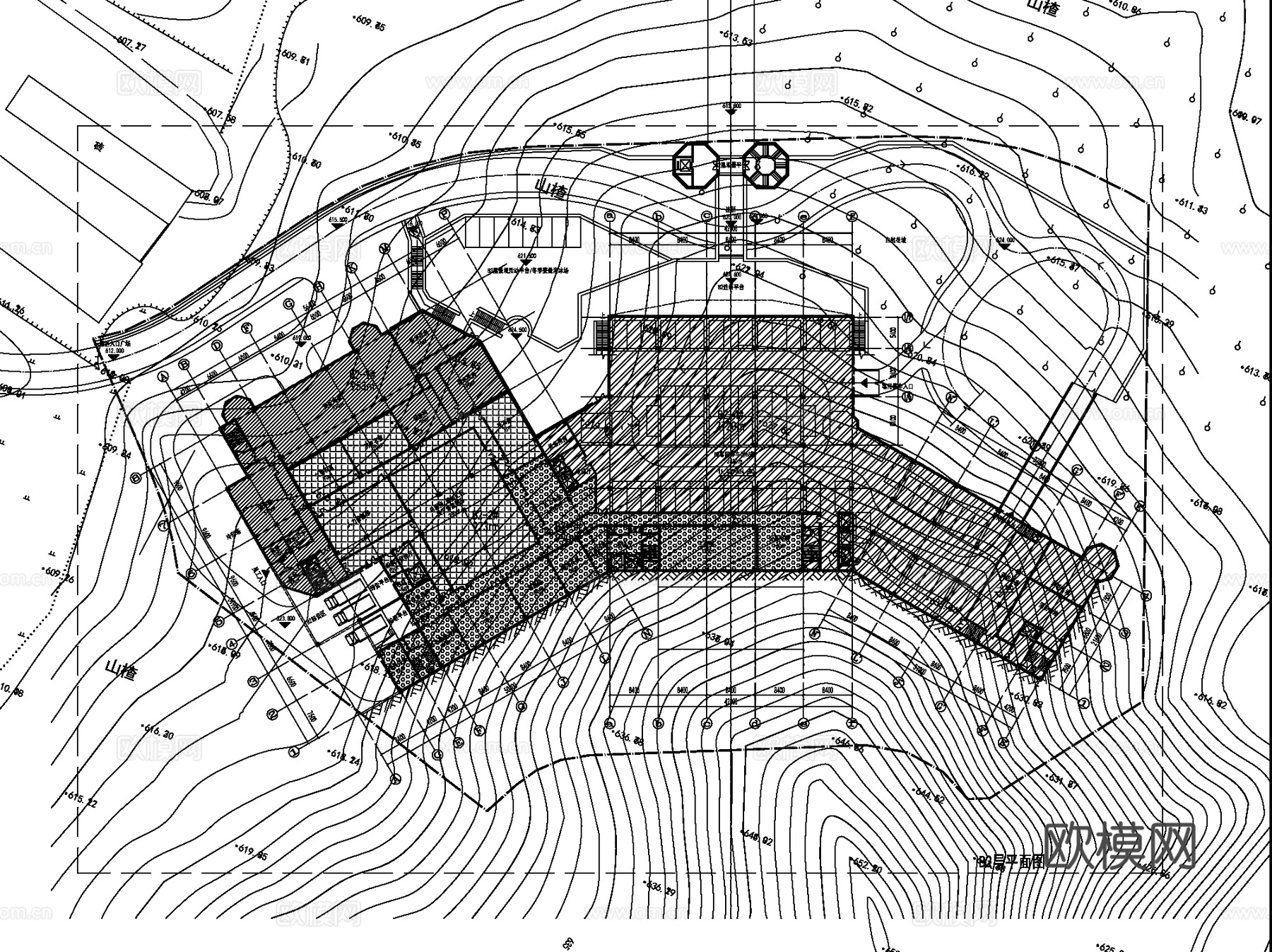 北京院现代山地假日酒店建筑平面CAD施工图集cad施工图