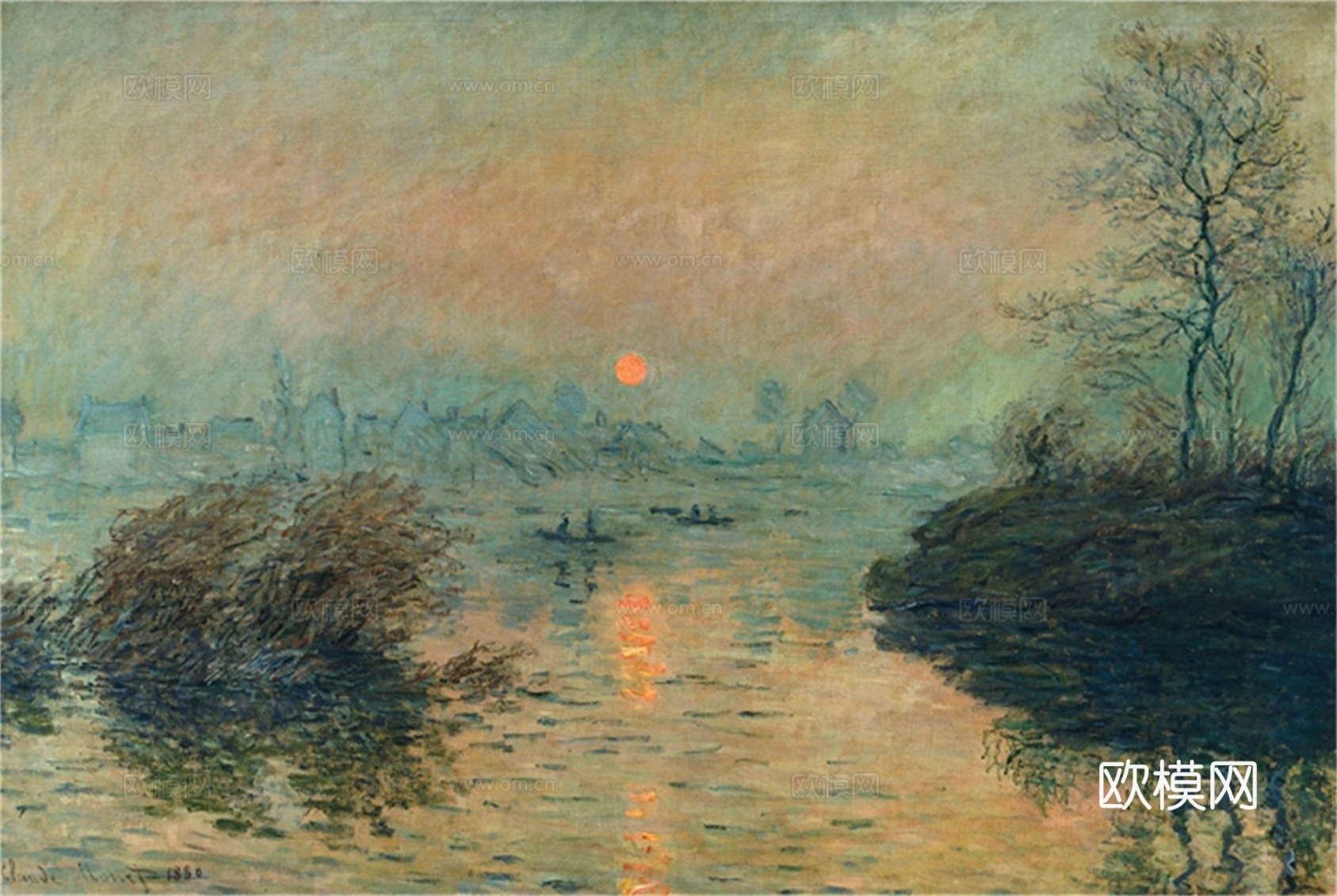 莫奈印象派绘画作品，世界经典名画242Sunset on t