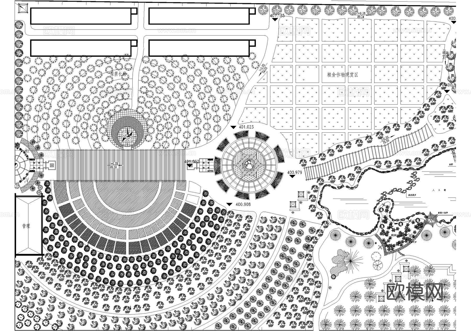 田园旅游度假村平面图cad施工图
