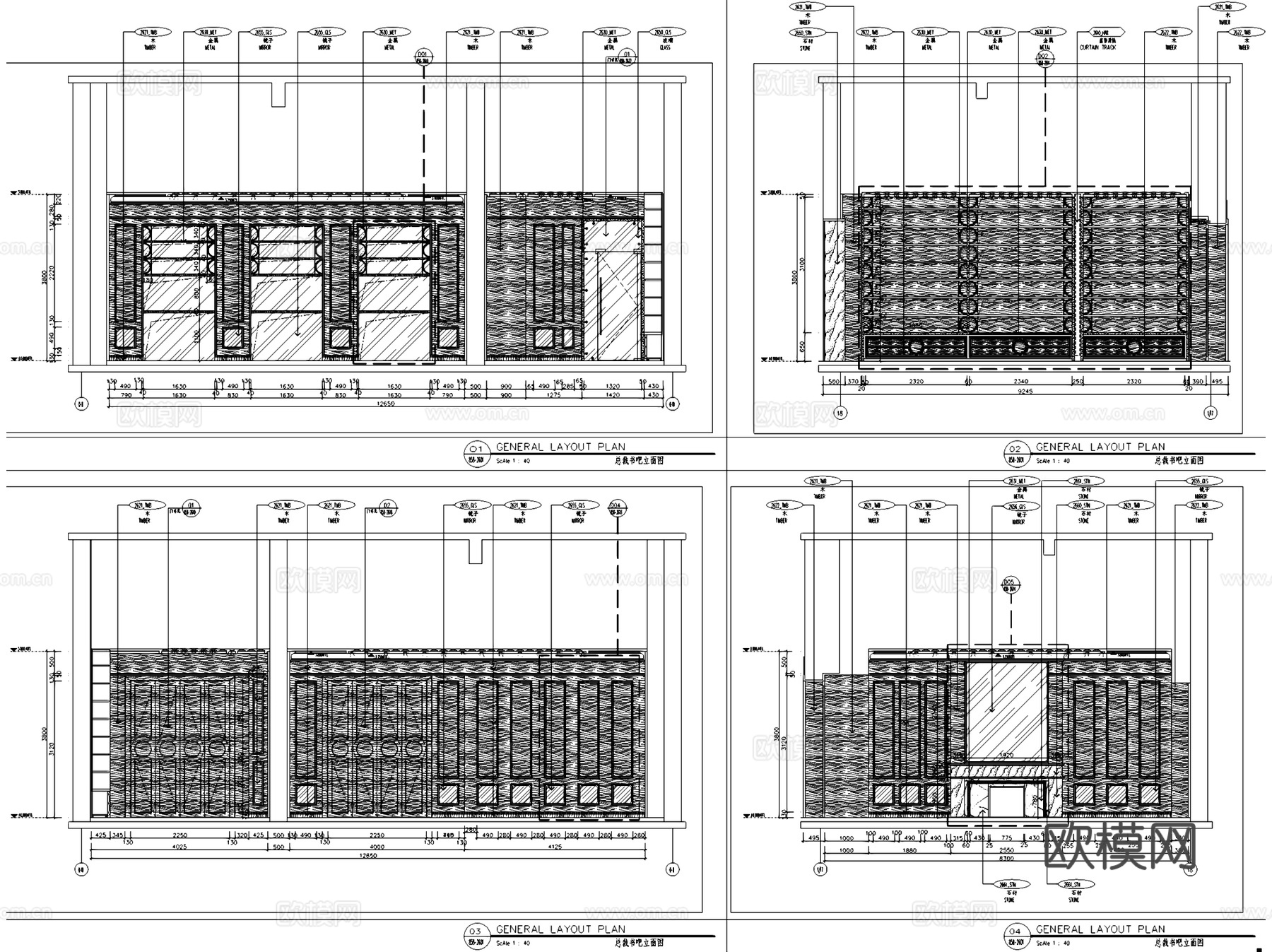 七星总裁书吧书房室内工装CAD施工图cad施工图