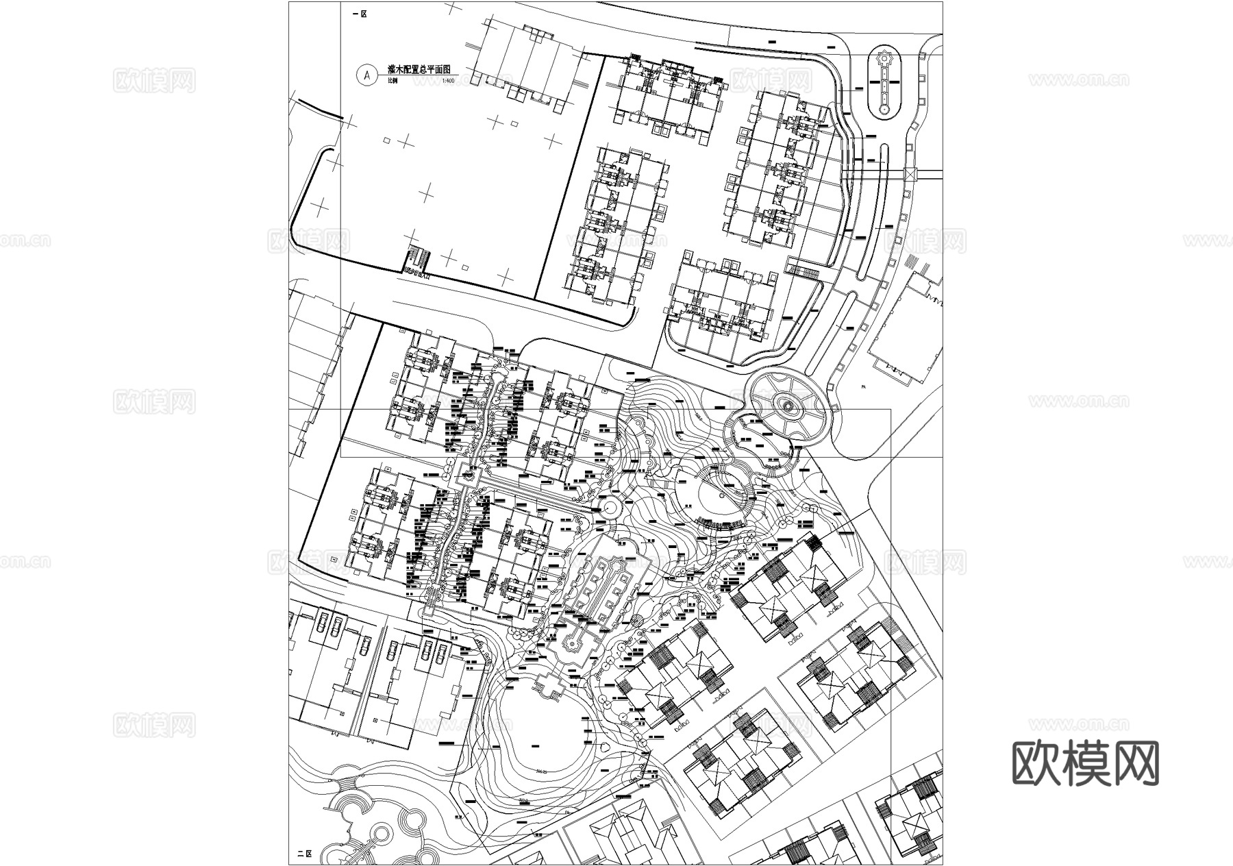 示范区景观植物种植绿化配置平面图 展示区样板区cad施工图