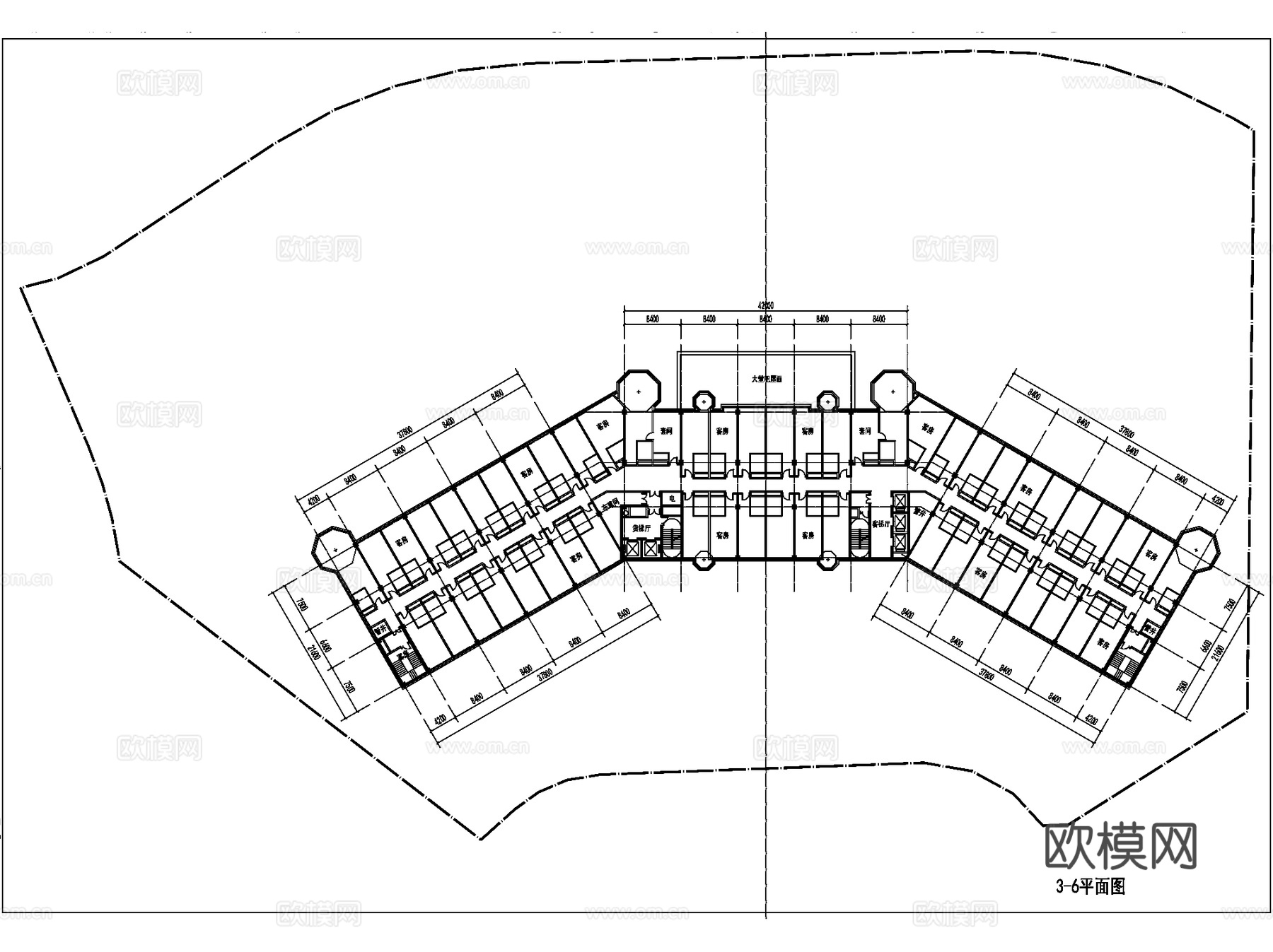 北京院现代山地假日酒店建筑平面CAD施工图集cad施工图