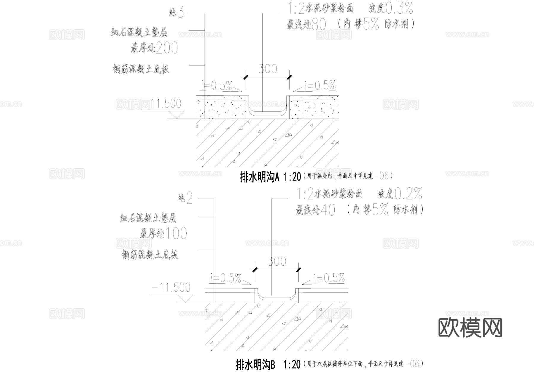 排水沟节点明沟CAD施工图cad施工图