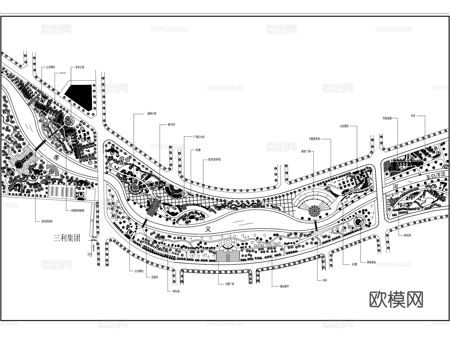 滨水湿地公园河道景观CAD施工图集 28套cad施工图