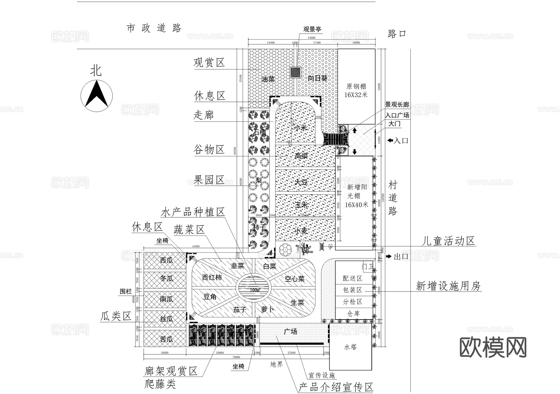 生态体验农场农庄平面图cad施工图