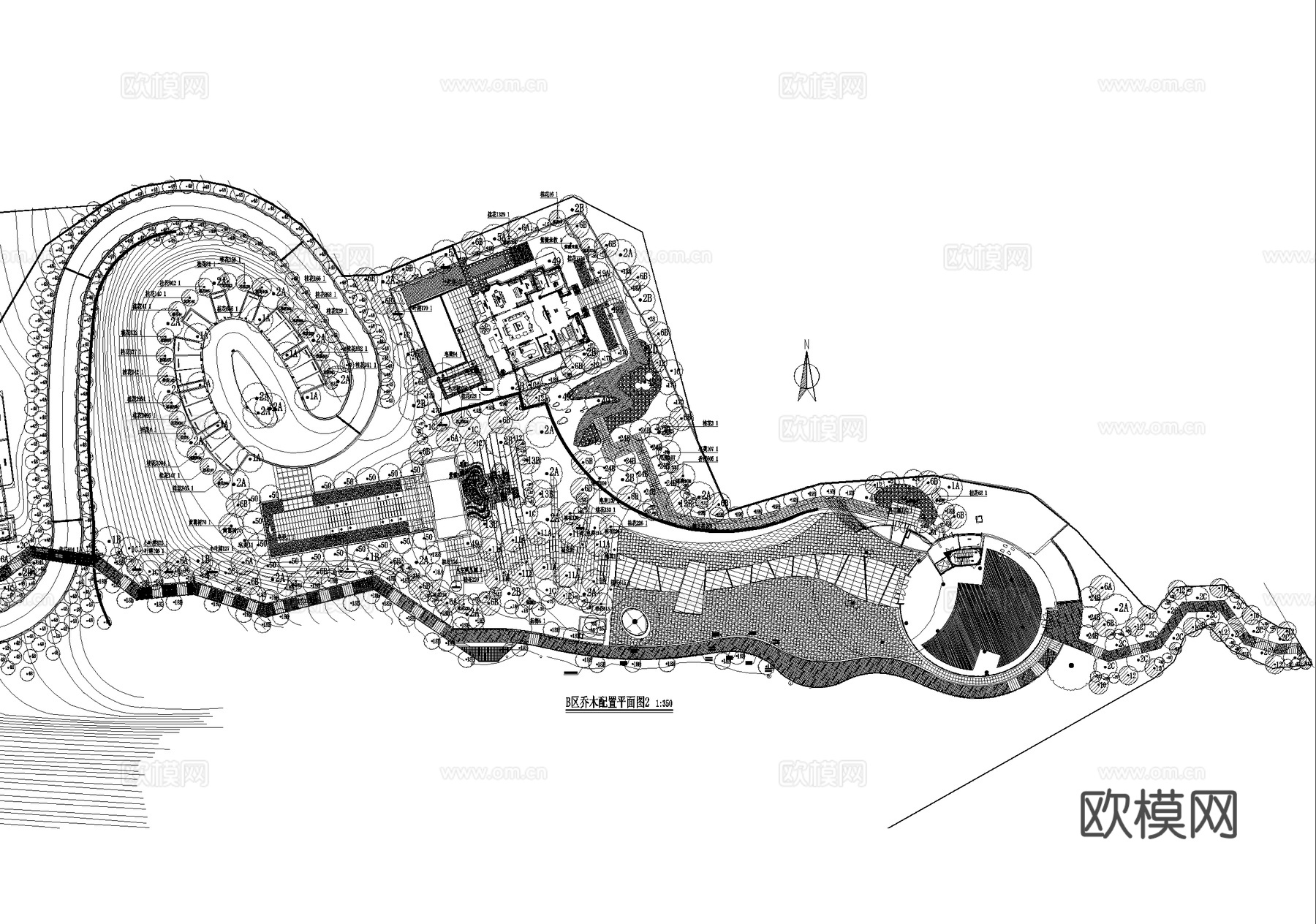 示范区景观植物种植绿化配置平面图 展示区样板区cad施工图