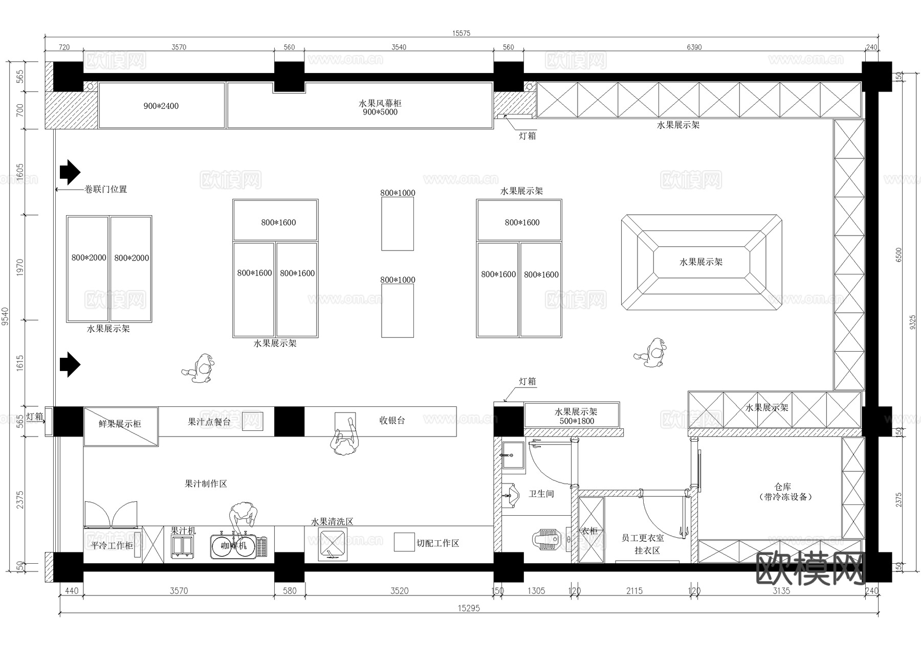 水果蔬菜店果切超市室内平面图CAD施工图集 8套cad施工图