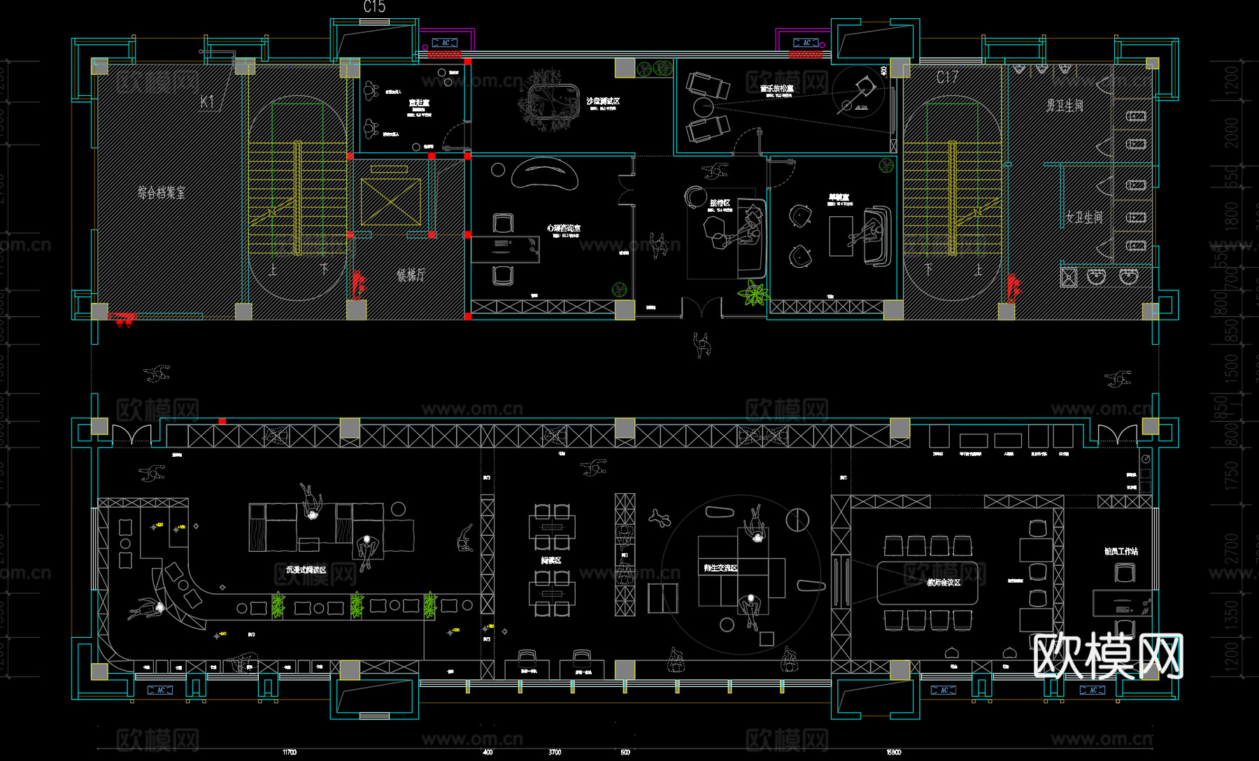 360平图书馆平面设计cad施工图