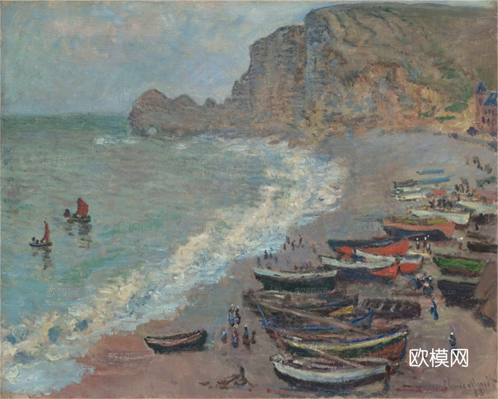 莫奈印象派绘画作品，世界经典名画272Beach at ét