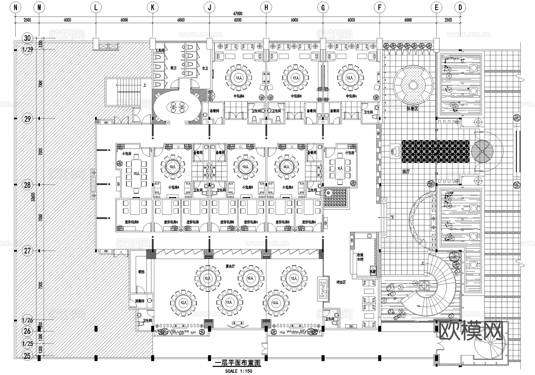 二层中餐厅平面系统图cad施工图