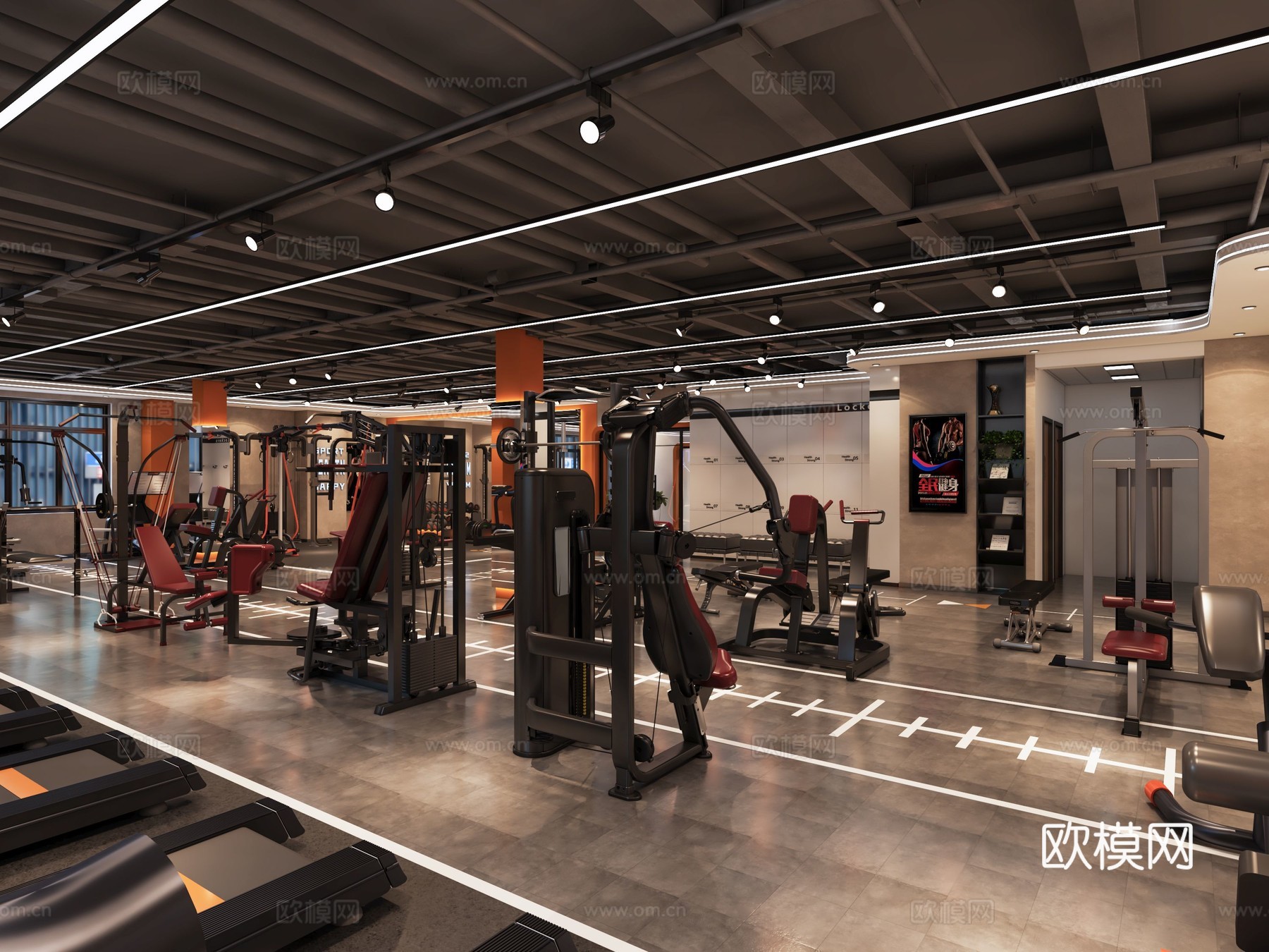 健身房 最新全套施工图 效果图合集cad施工图