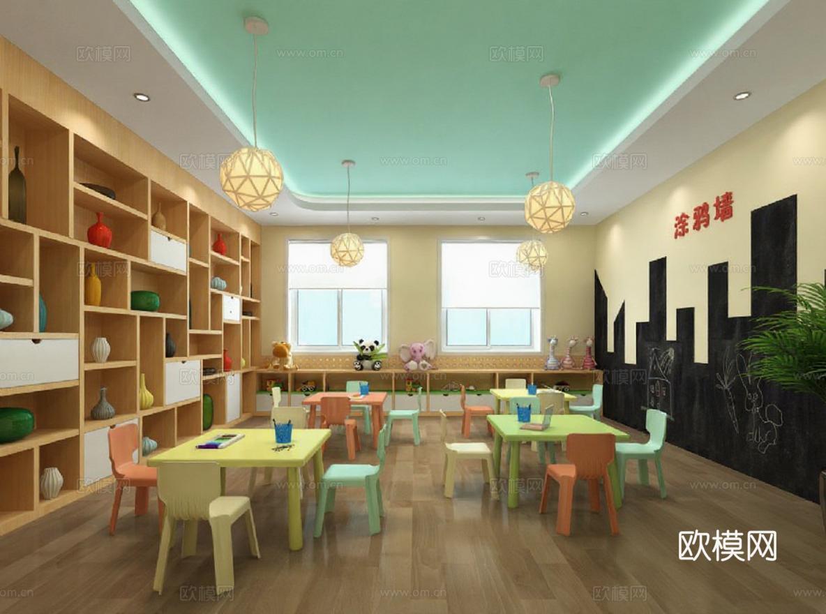 现代幼儿园教室设计 安全趣味儿童活动室创意空间免费3d模型