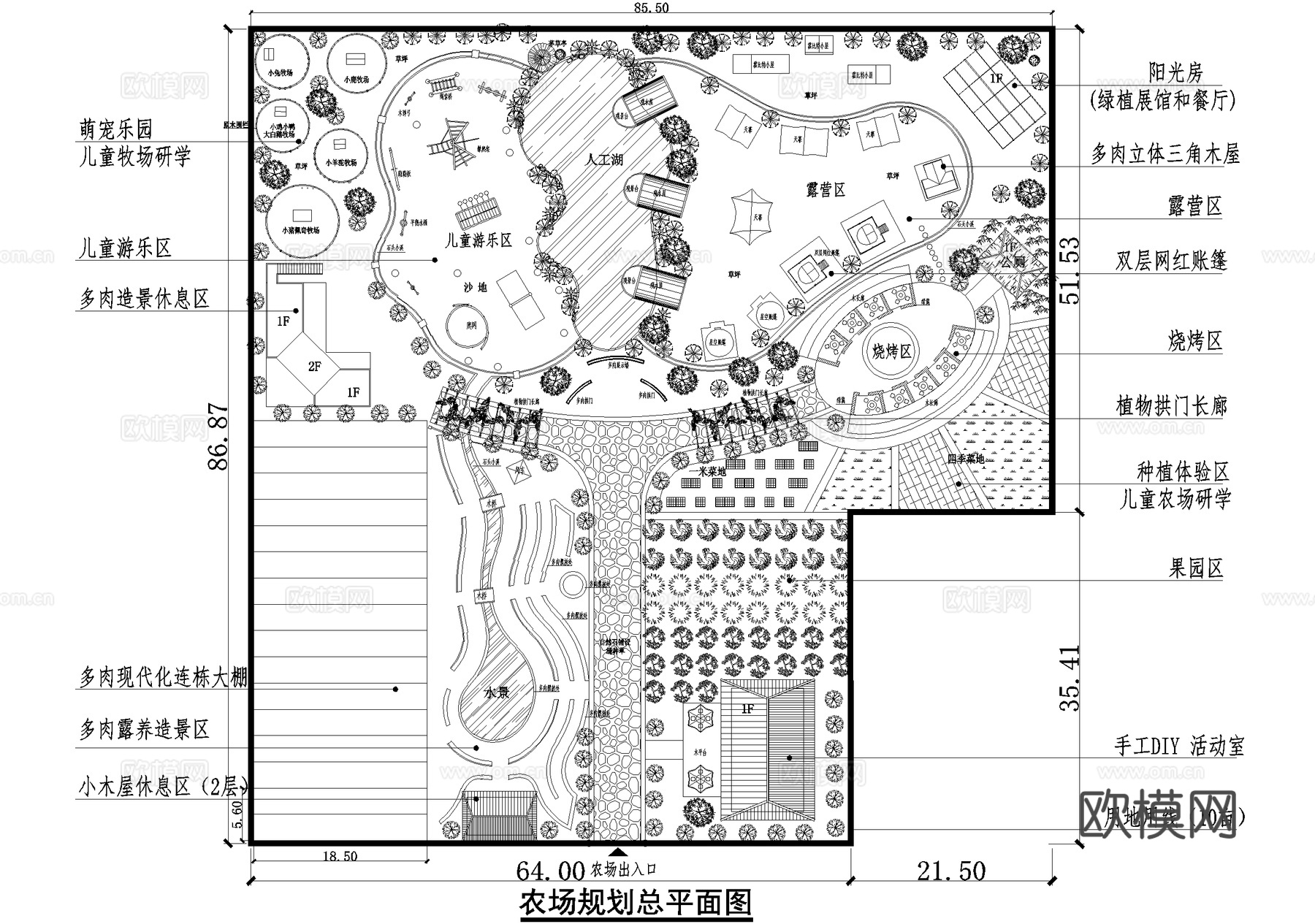 乡村改造农场农家乐度假村平面图cad施工图
