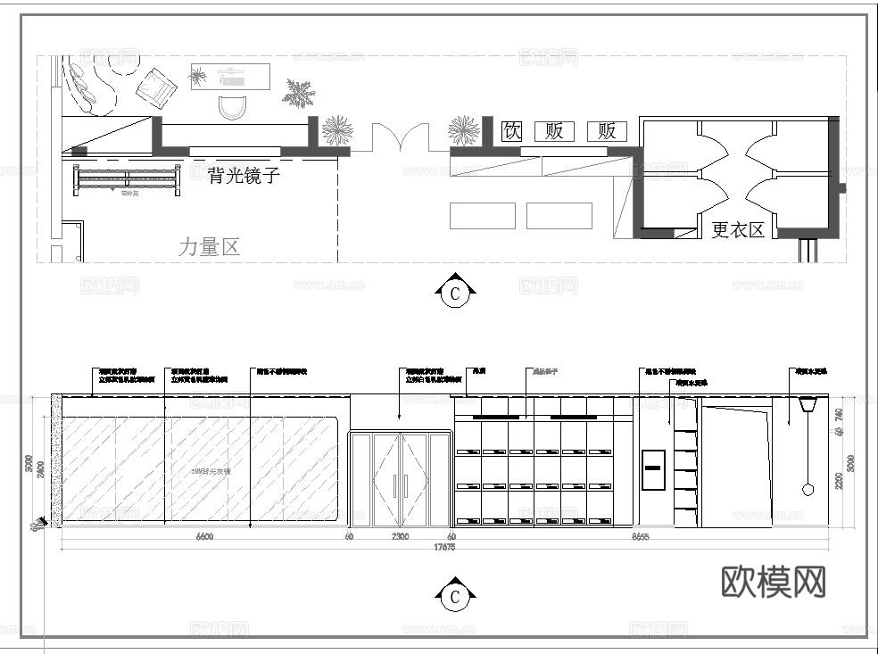 健身房 最新全套施工图 效果图合集cad施工图