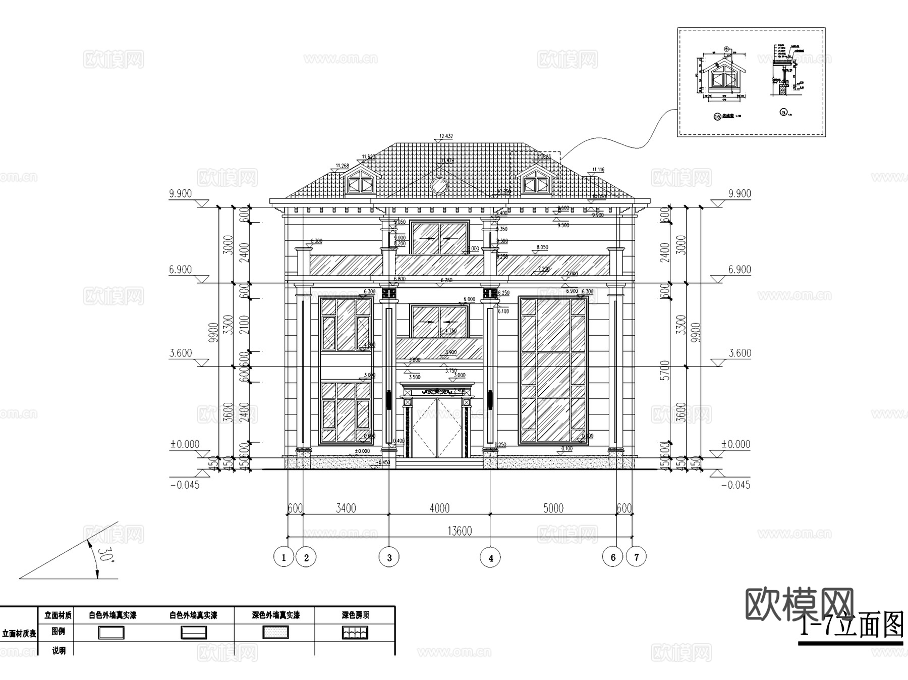 三层独栋别墅自建房建筑CAD施工图集 20套cad施工图