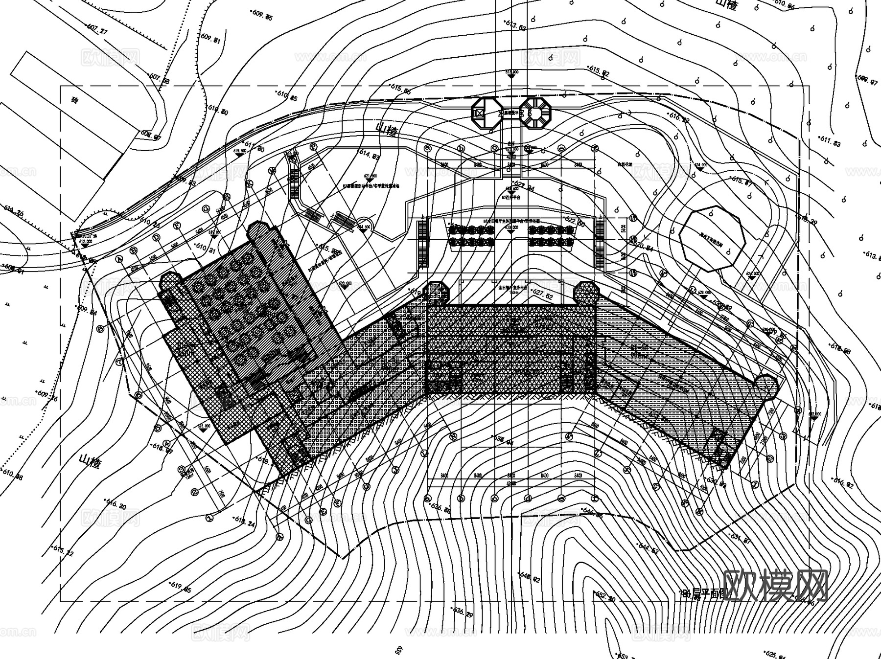 北京院现代山地假日酒店建筑平面CAD施工图集cad施工图