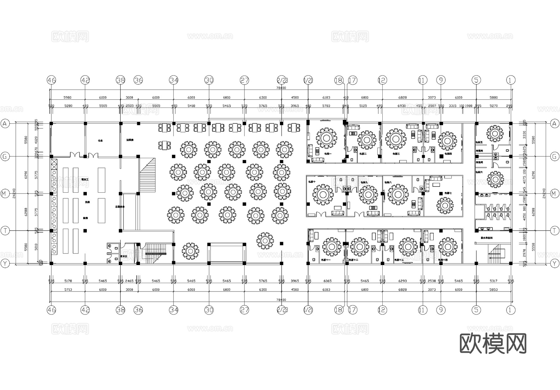 宴会厅包厢包间平面图cad施工图
