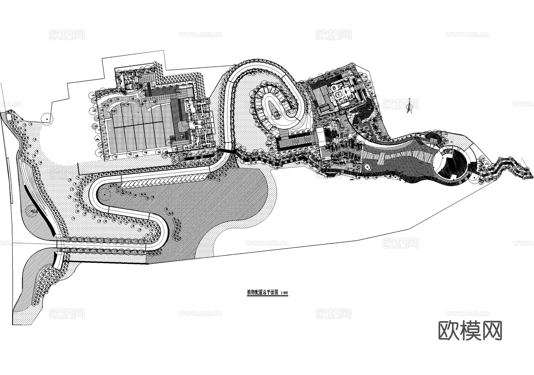 示范区景观植物种植绿化配置平面图 展示区样板区cad施工图