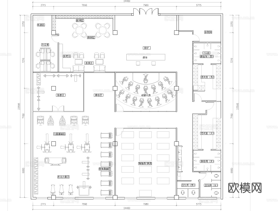 健身房 最新平面施工图合集cad施工图
