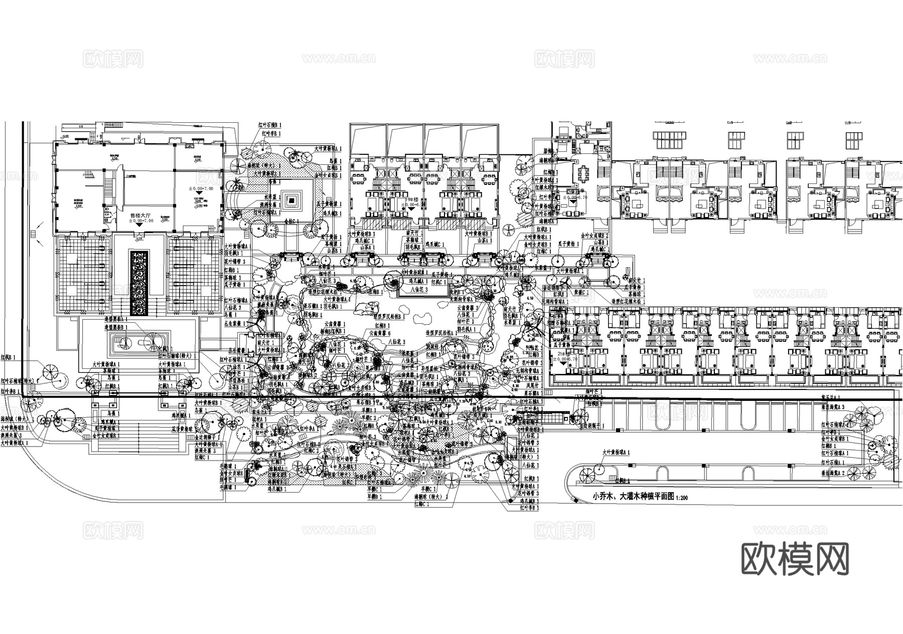 示范区景观植物种植绿化配置总平面图 展示区样板区cad施工图