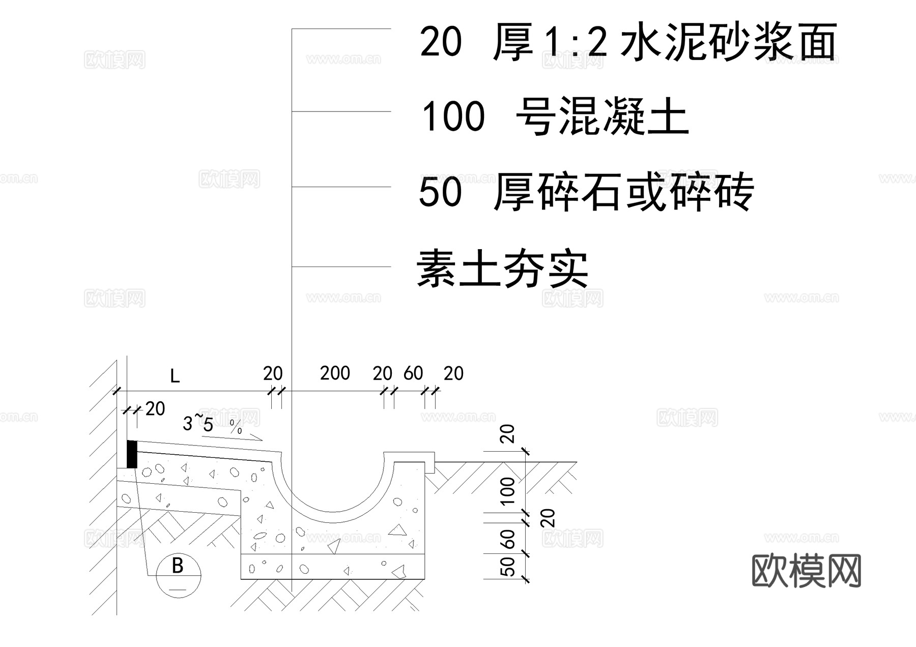 排水沟节点散水明沟CAD施工图cad施工图