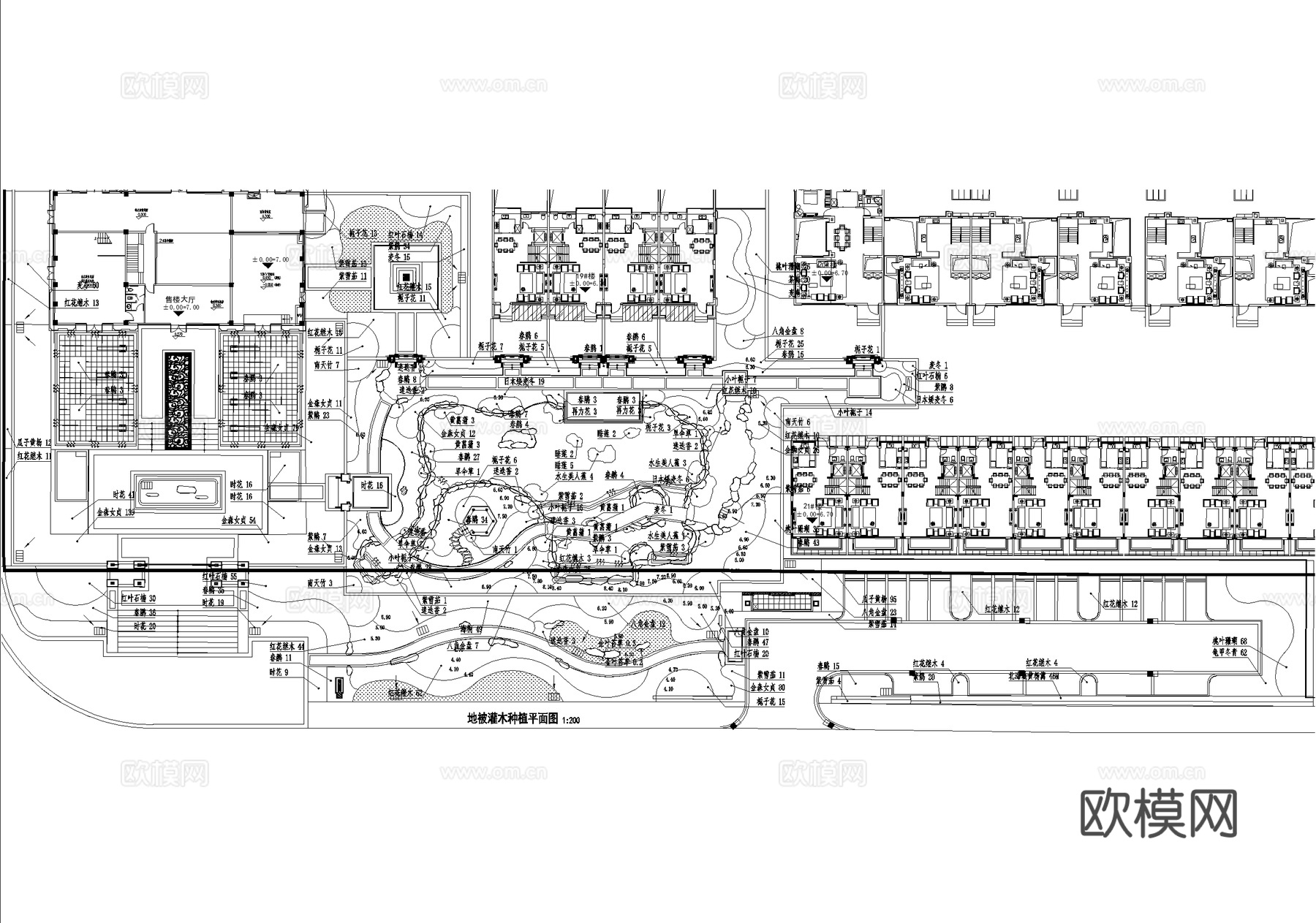 示范区景观植物种植绿化配置总平面图 展示区样板区cad施工图