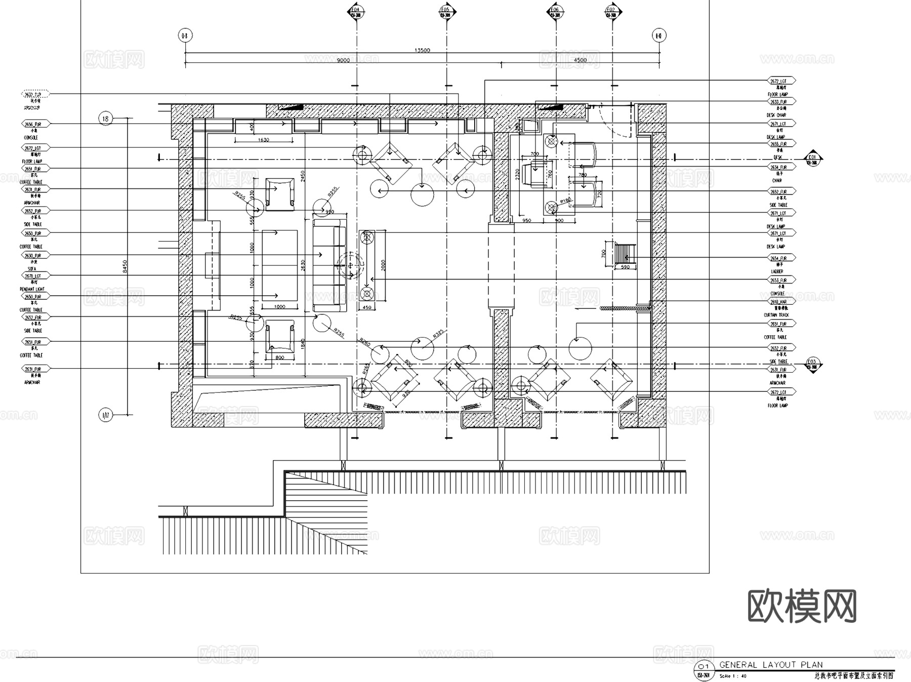 七星总裁书吧书房室内工装CAD施工图cad施工图
