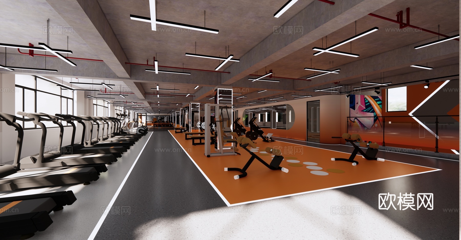 健身房 最新全套施工图 效果图合集cad施工图