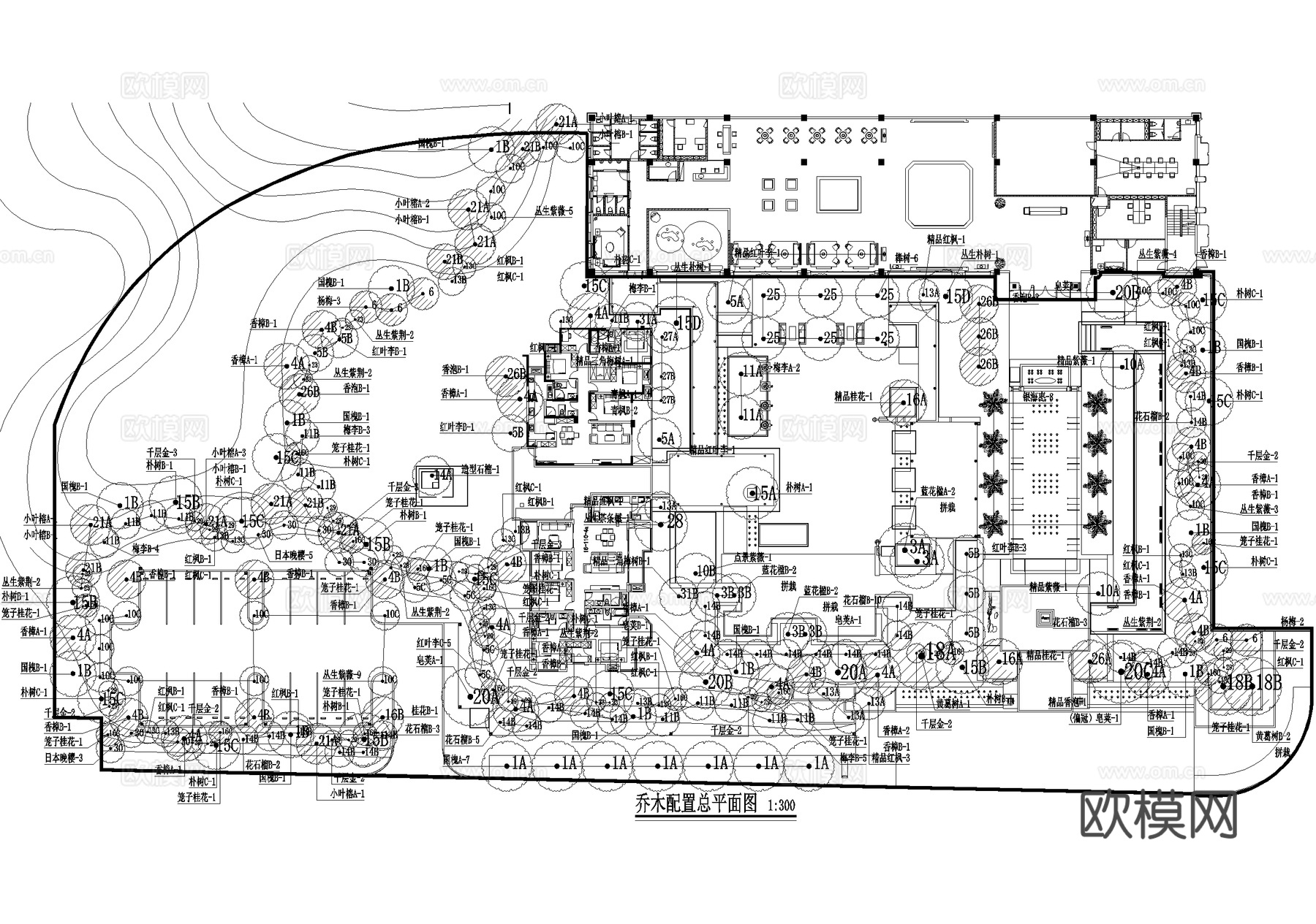 示范区景观植物种植绿化配置总平面图 展示区样板区cad施工图