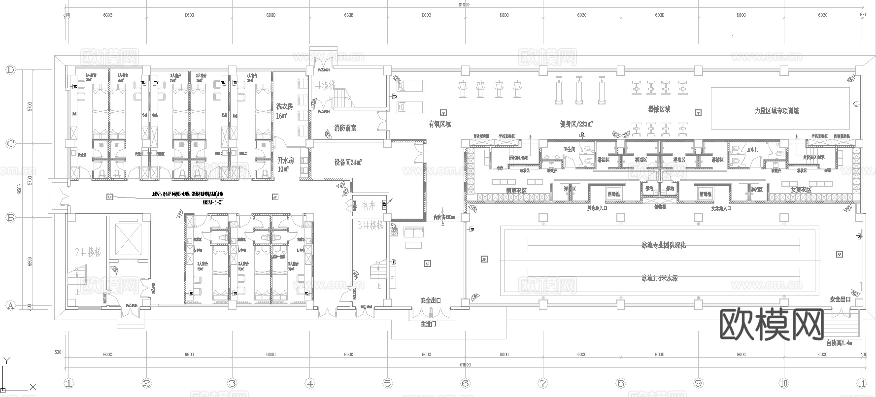 健身房 最新全套施工图 效果图合集cad施工图