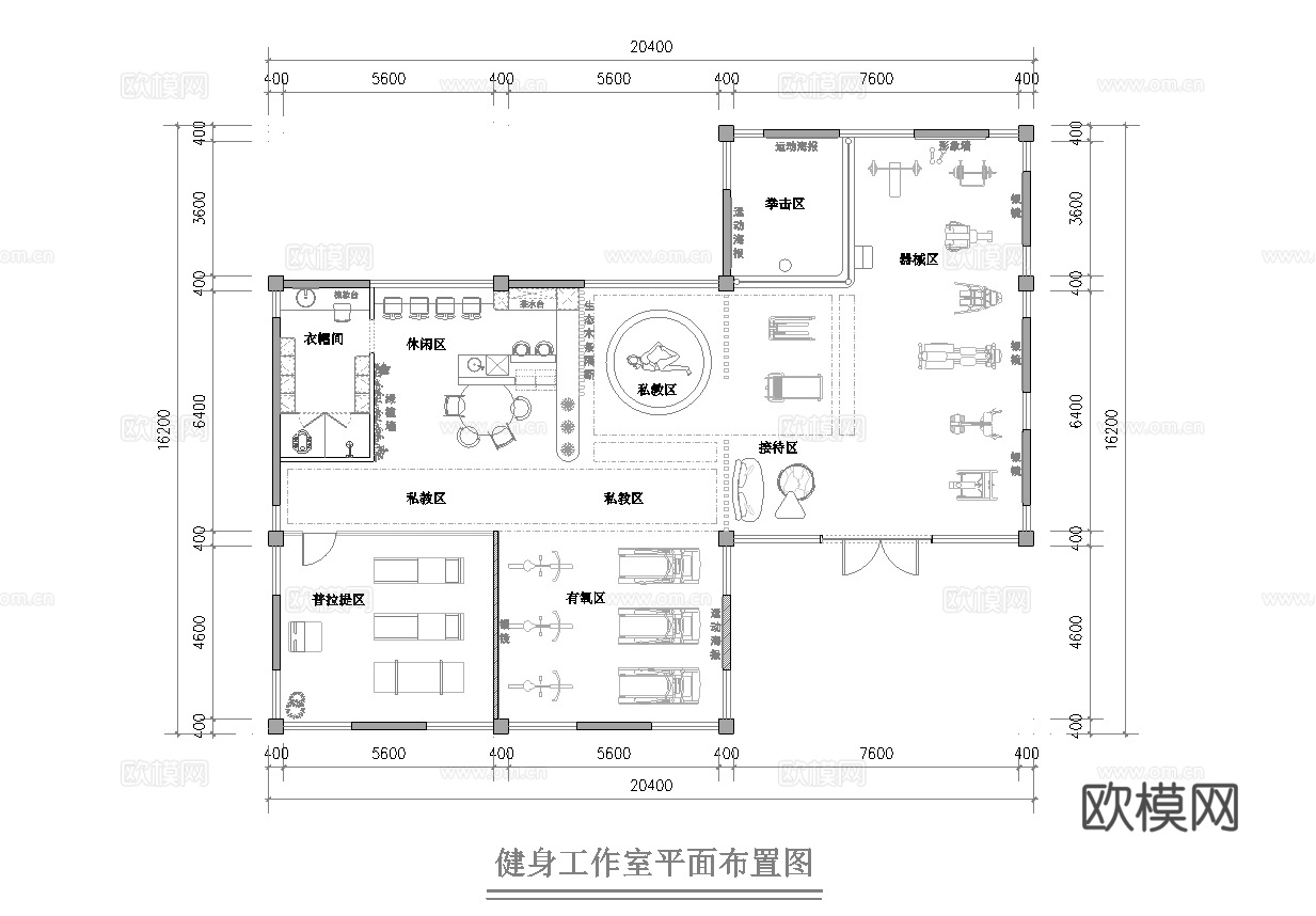 健身房 最新平面施工图合集cad施工图