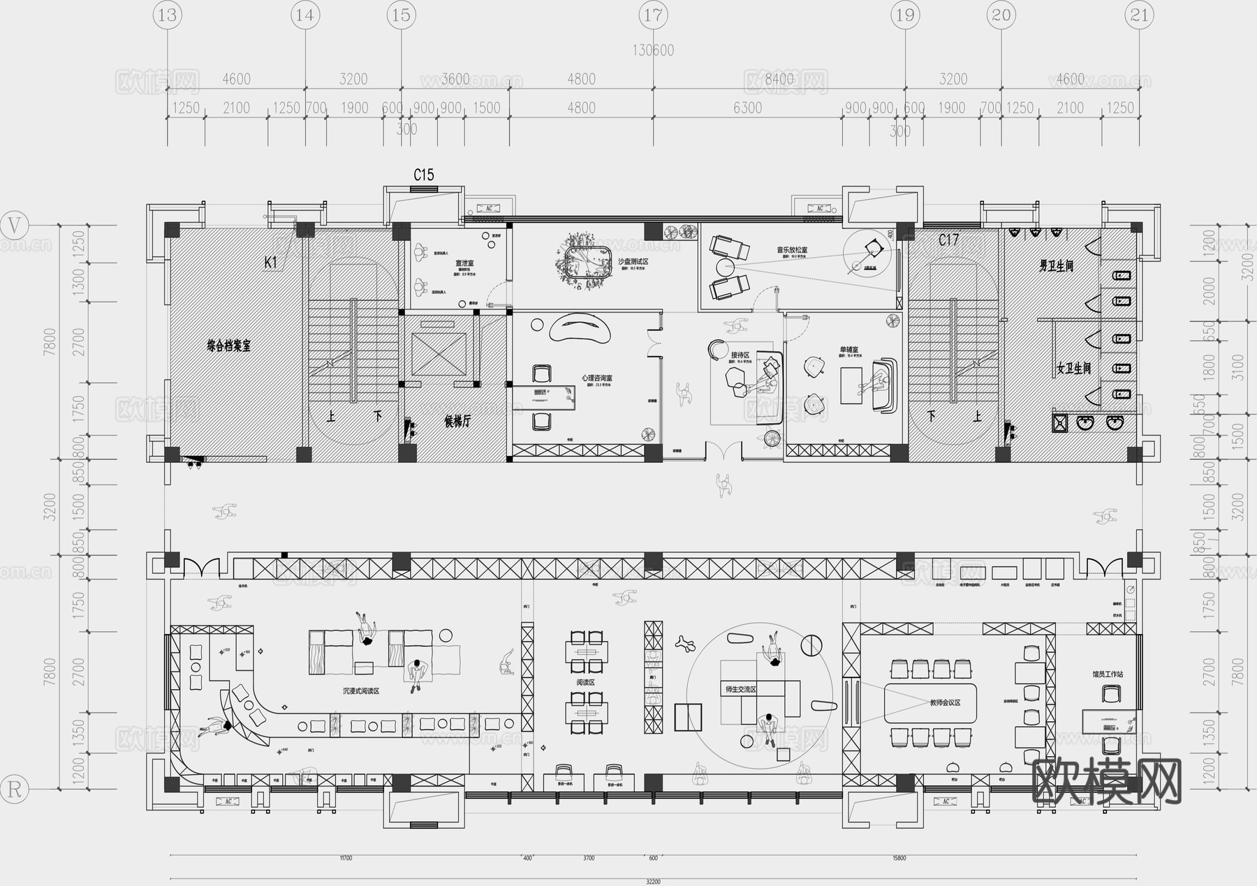 360平图书馆平面设计cad施工图