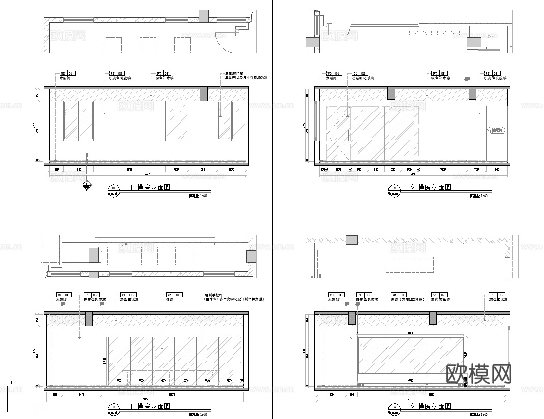 健身房 最新全套施工图 效果图合集cad施工图