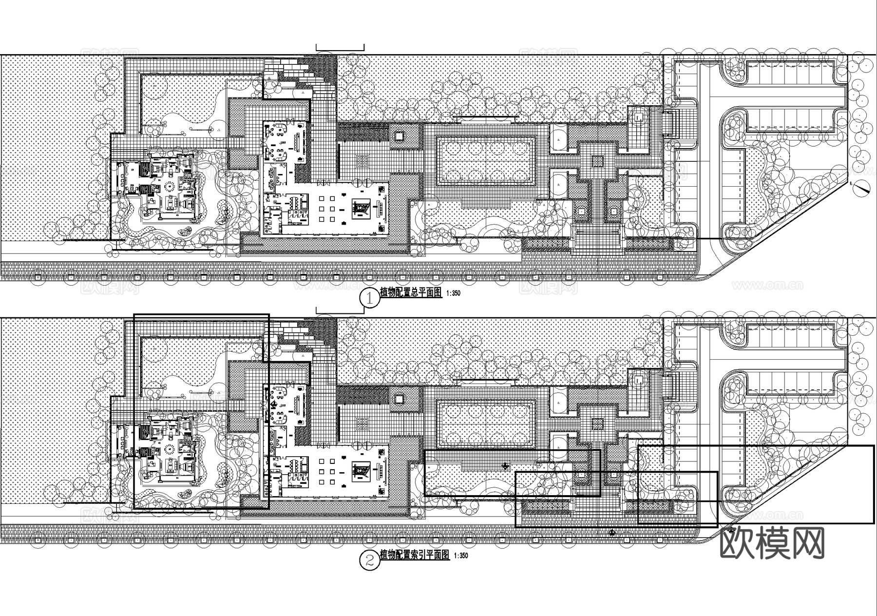 示范区景观植物种植绿化配置平立面图 展示区样板区cad施工图cad施工图