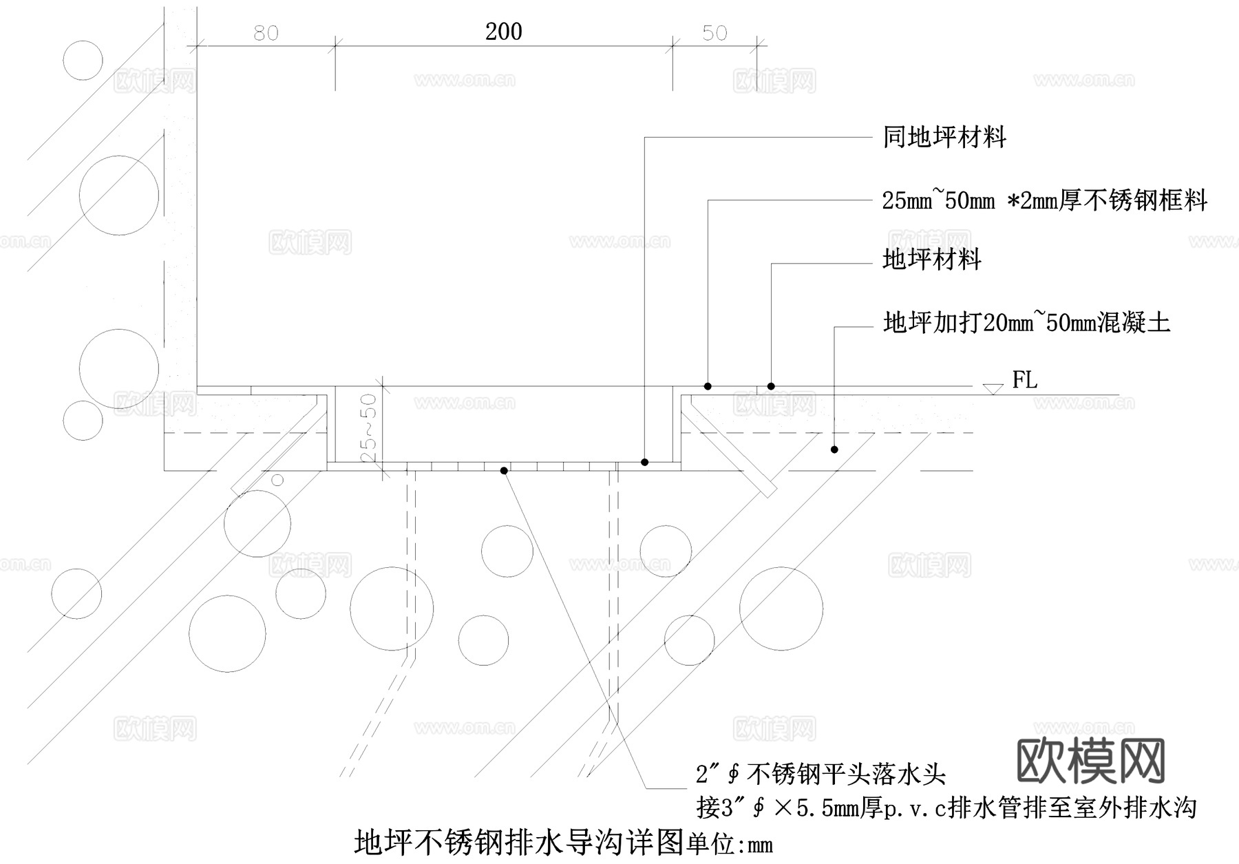 排水沟节点 不锈钢排水导沟 CAD施工图cad施工图
