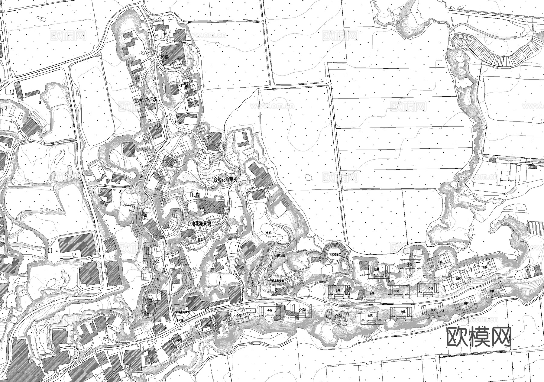 田园综合体旅游度假村平面图cad施工图
