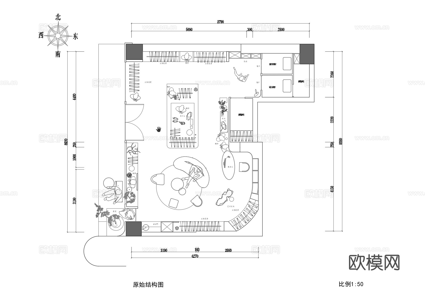 65平服装店平面设计cad施工图