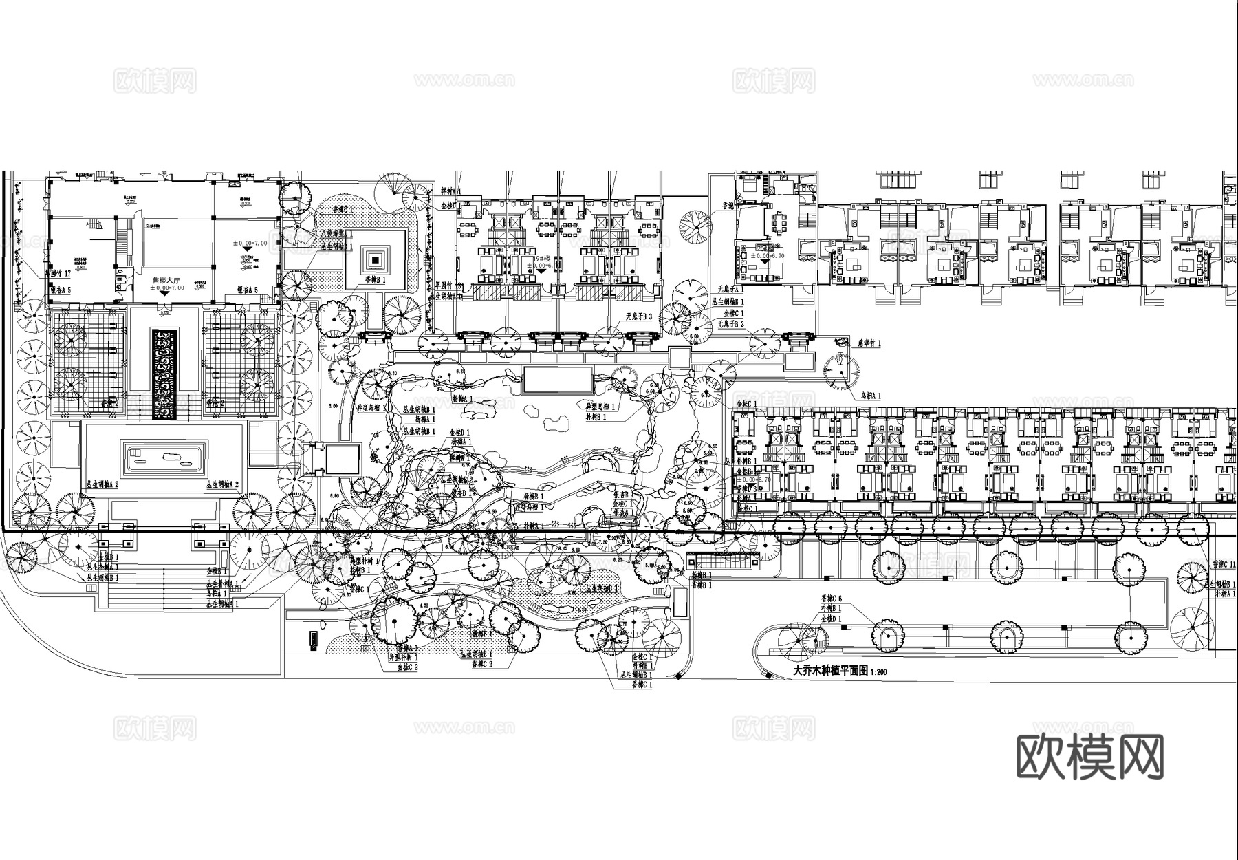 示范区景观植物种植绿化配置总平面图 展示区样板区cad施工图